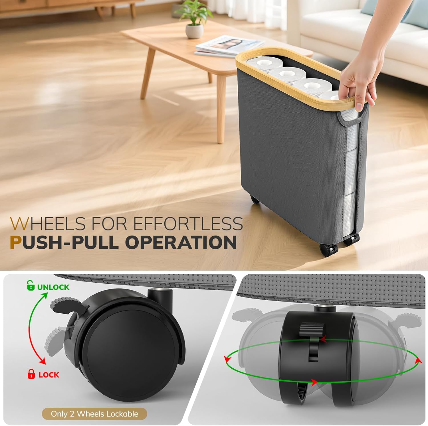 Convenient Toilet Paper Holder Organizer with Wheels for Bathroom Use