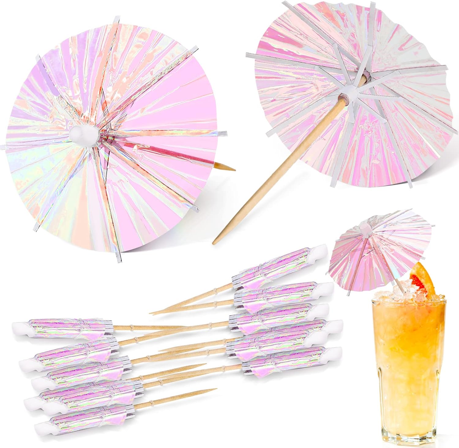 Didaey Fluorescent 50-Piece Parasol Umbrella Cocktail Picks for Summer Outdoor Entertaining