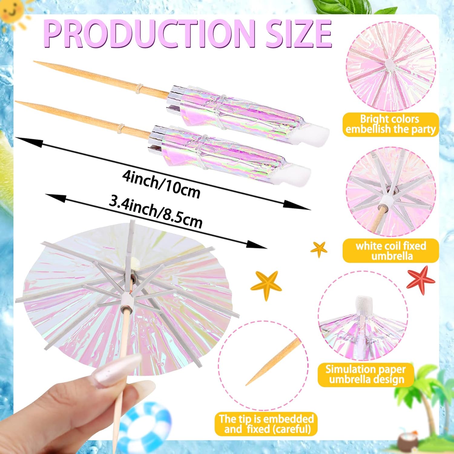 Didaey Fluorescent 50-Piece Parasol Umbrella Cocktail Picks for Summer Outdoor Entertaining
