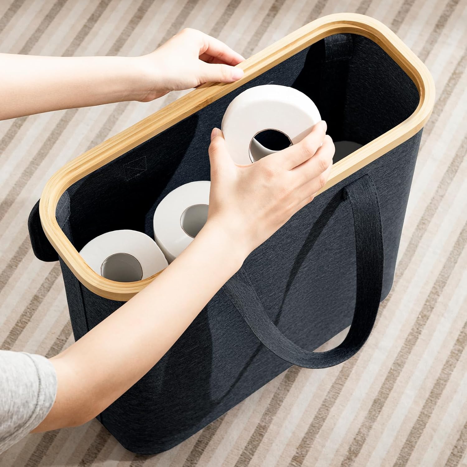 AiseNnO 30L Toilet Paper Storage Basket with Lid Handle