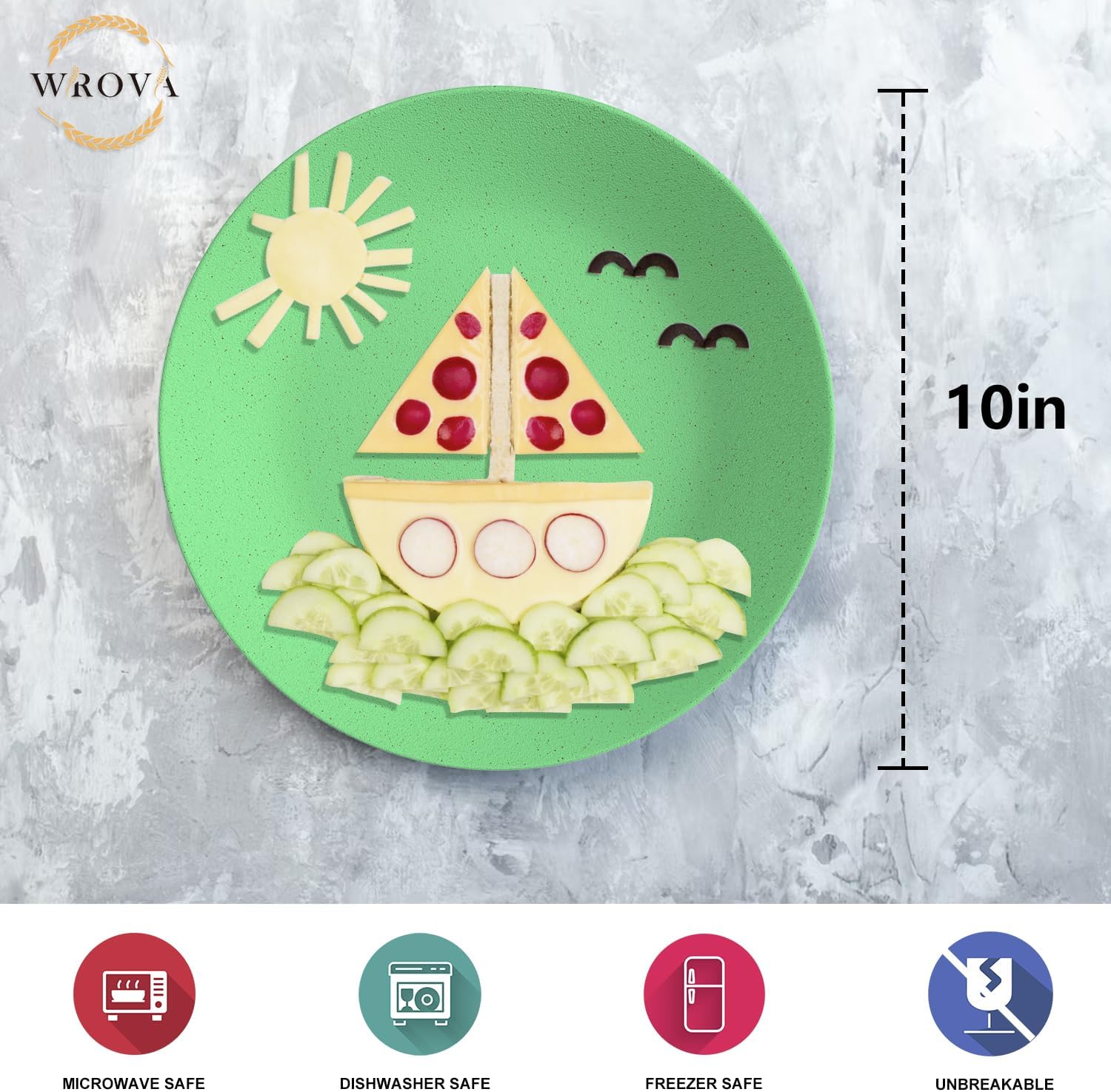 Wrova 10 Inch Wheat Straw Plates Set of 8 Unbreakable