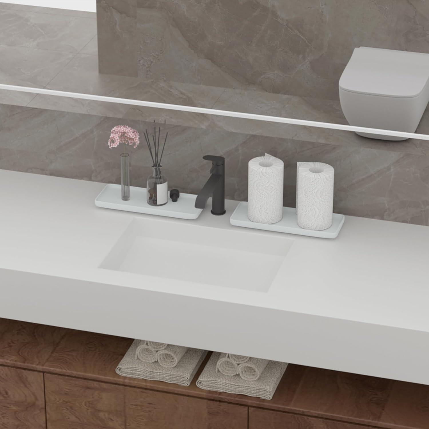 Premium Ceramic Bathroom Tray - Sleek Non-Slip Organizer for Shower Countertop Vanity