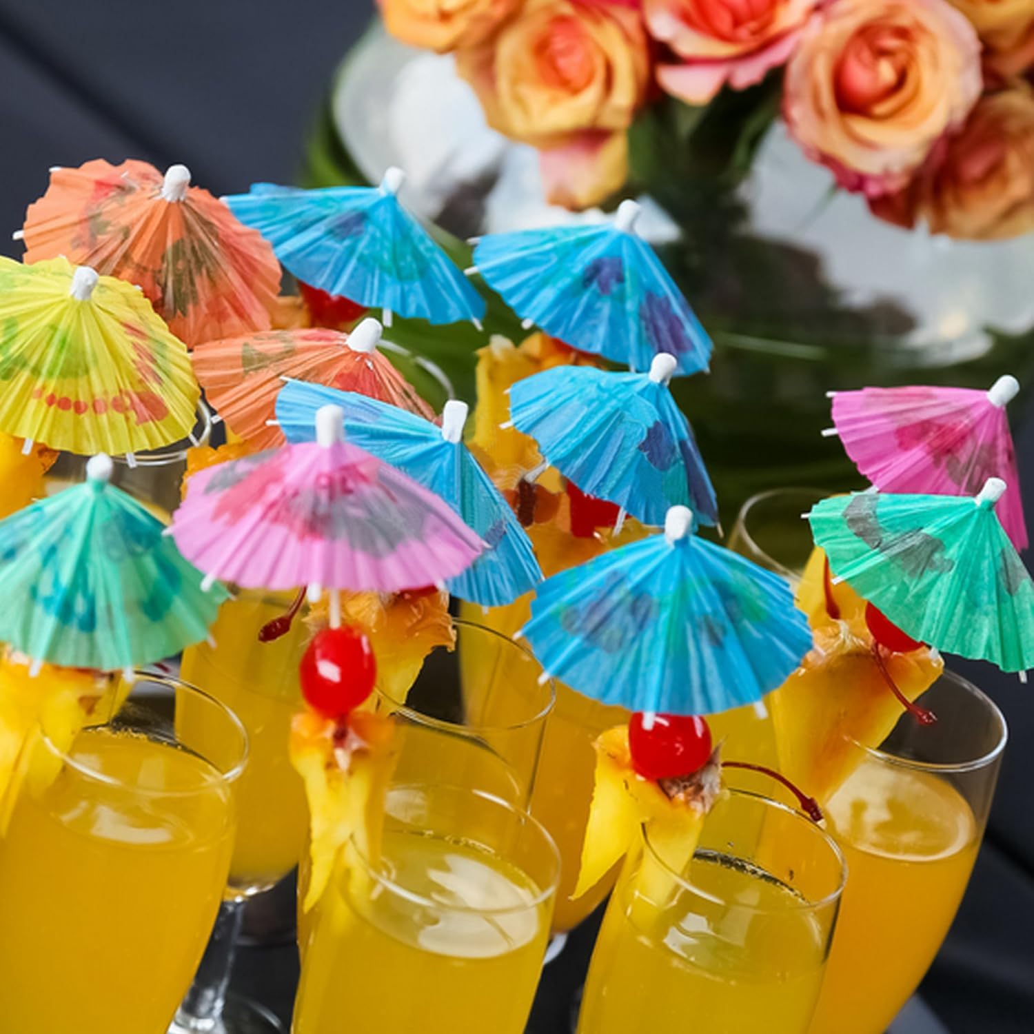 Haundry 50-Pack Cocktail Umbrella Picks - tropical drink picks for Luau Party