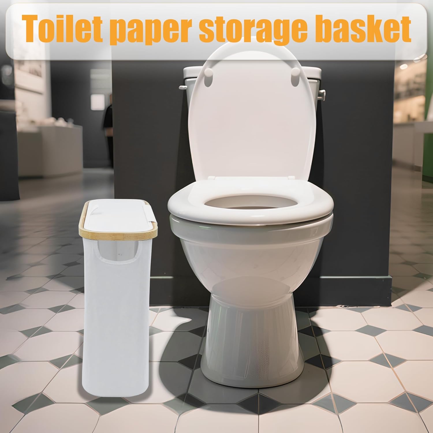 HoomTop White Toilet Paper Storage Basket with Lid