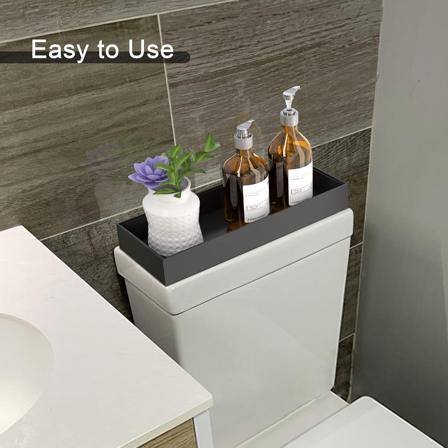 VeyFey 2-Piece Toilet Tank Organizer Box for Modern Black Bathrooms
