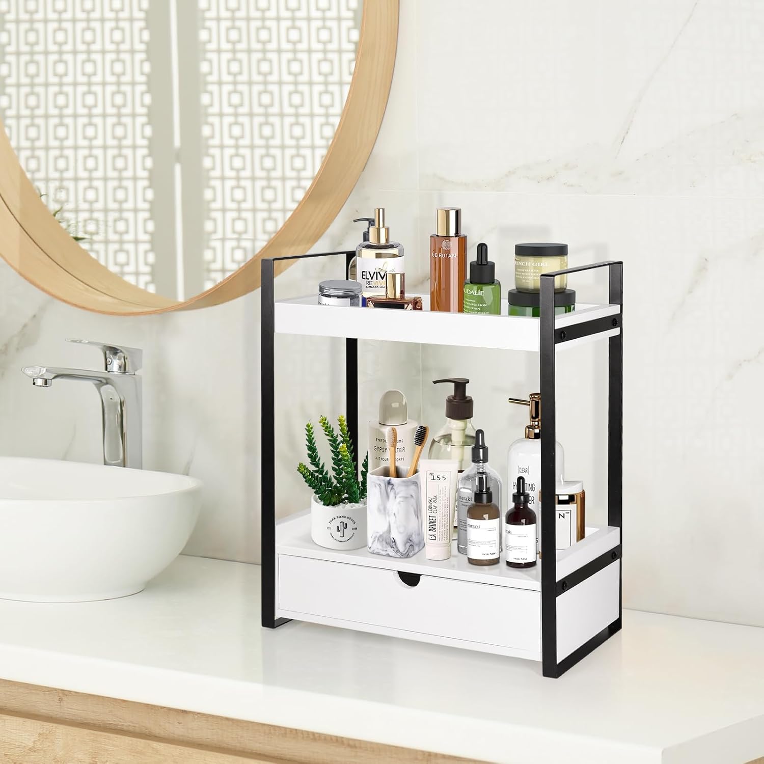 2-Tier Bathroom Organizer with Drawer for Storage