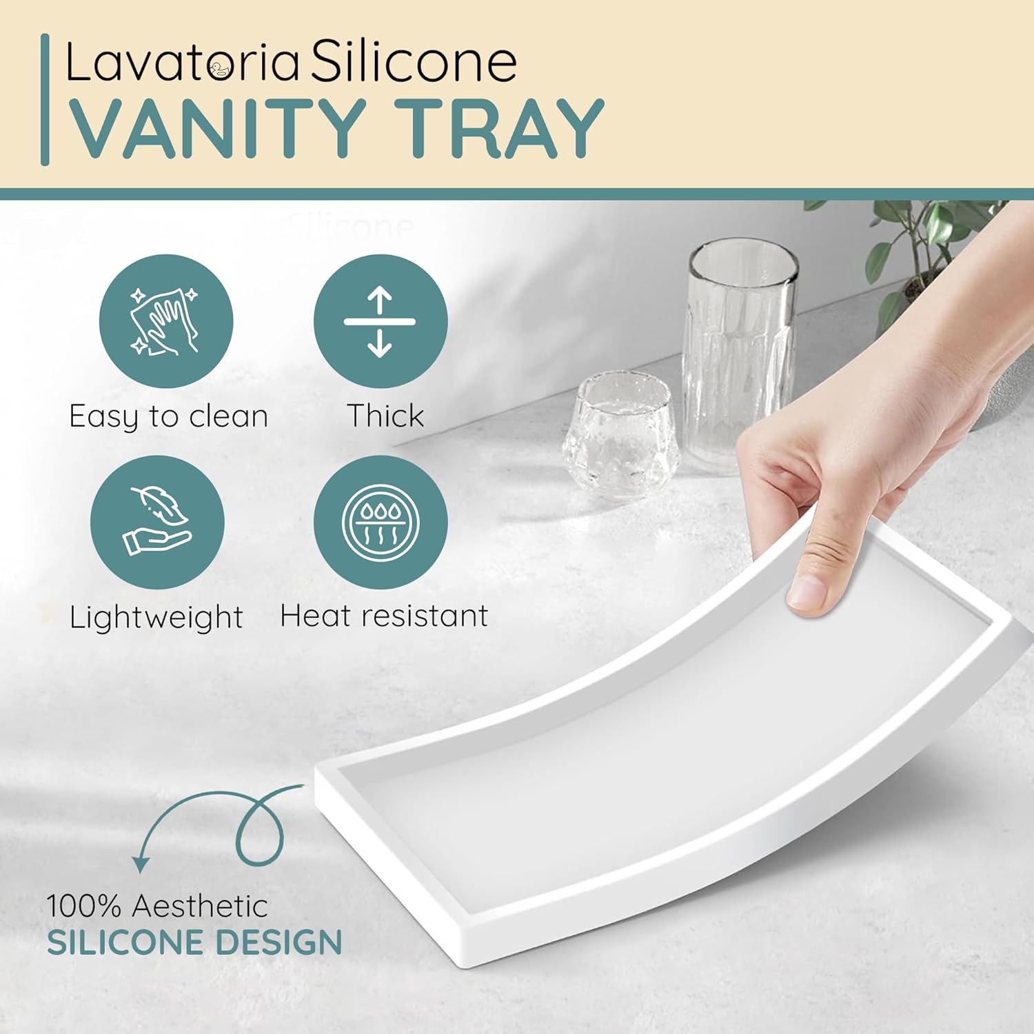 Lavatoria Silicone Countertop Tray 2 Piece Large Vanity Organizer