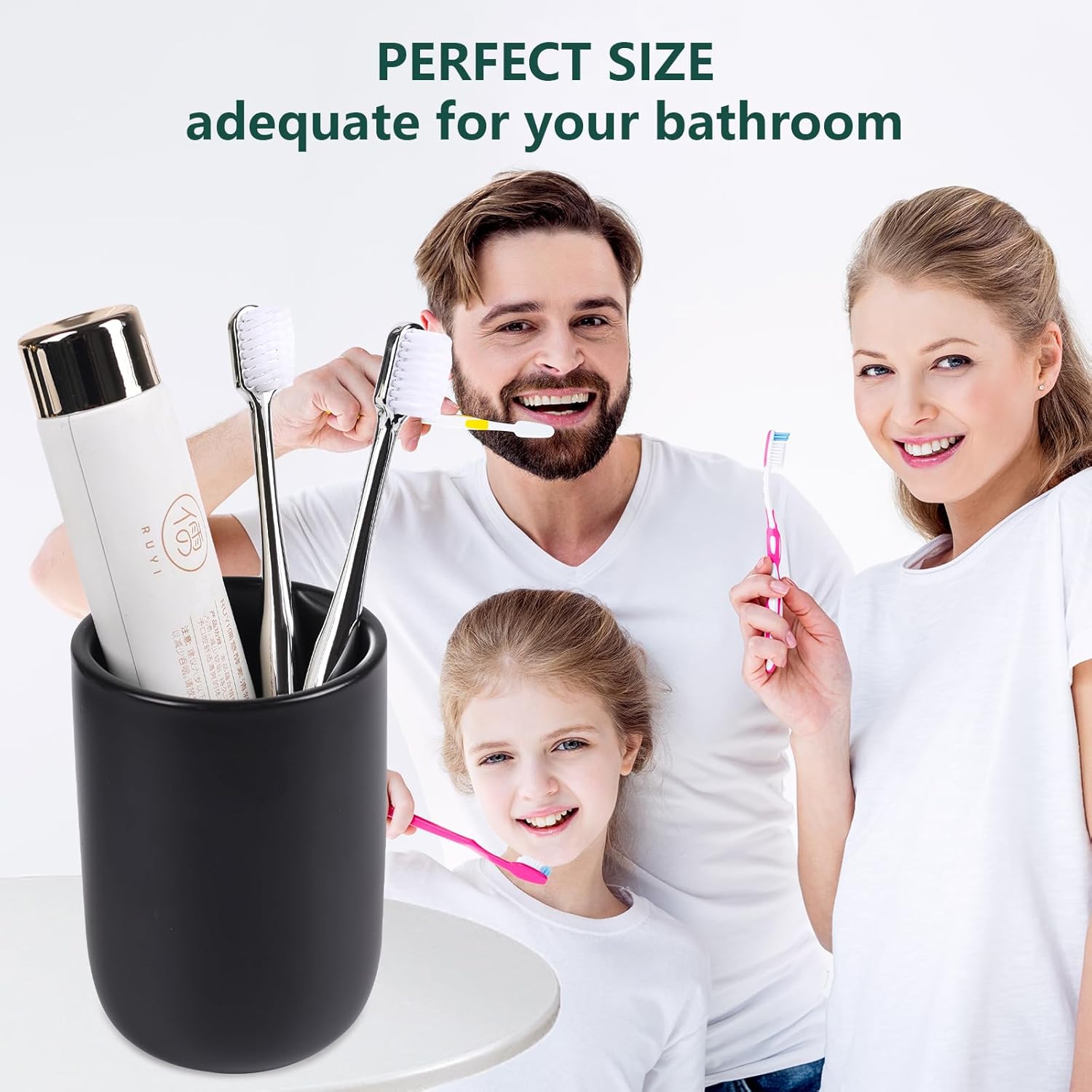 BosilunLife Ceramic Toothbrush Holder - 12oz Black Tumbler Cup - Reusable Oral Care Accessory