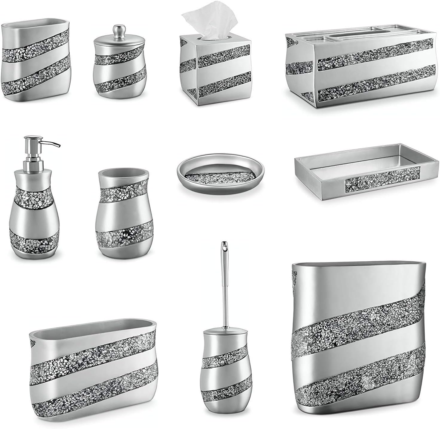 Creative Scents Silver Mosaic Electric Toothbrush and Toothpaste Holder