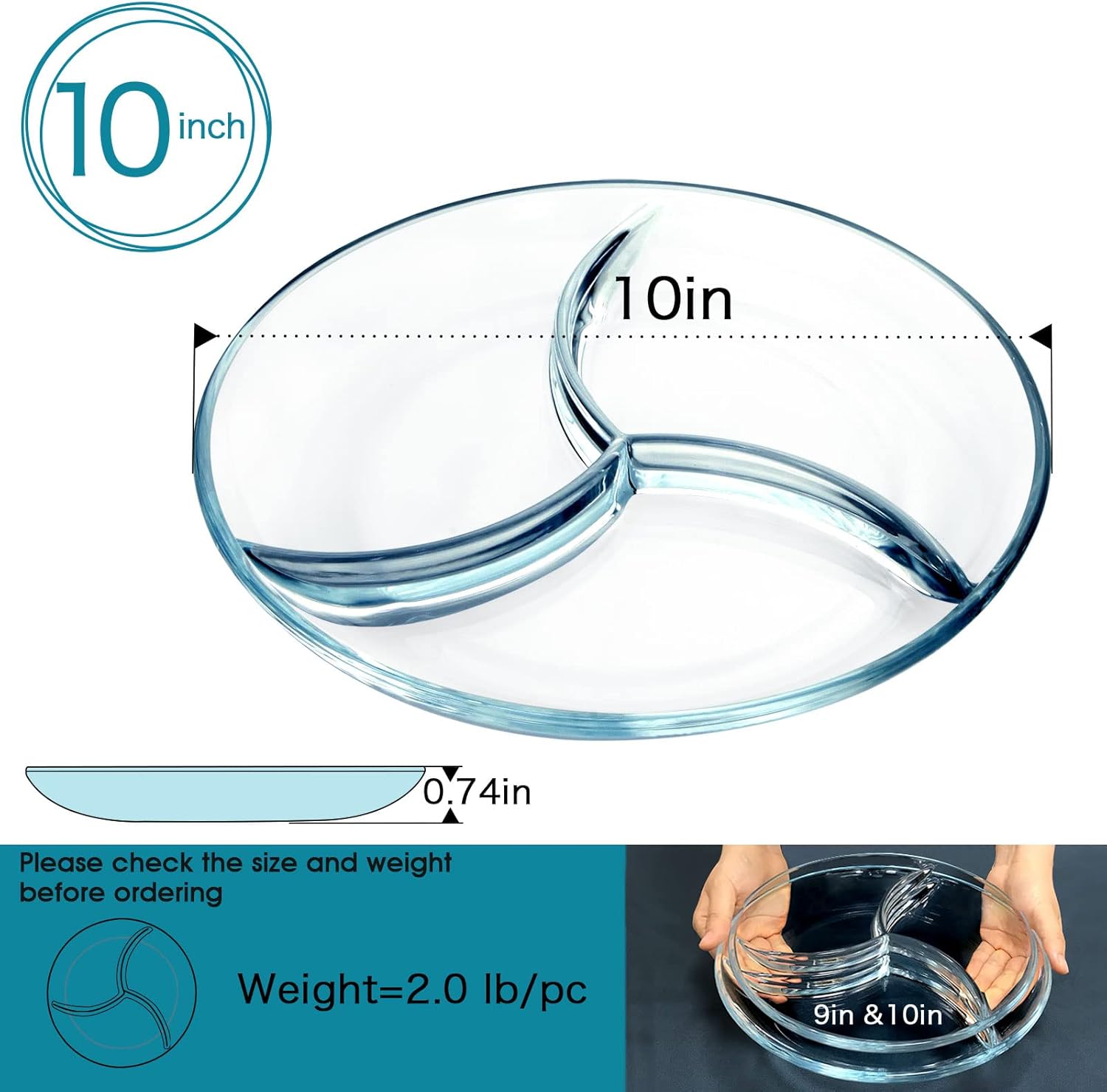 NUTRIUPS Small Round Glass SERVING Plate with Dividers