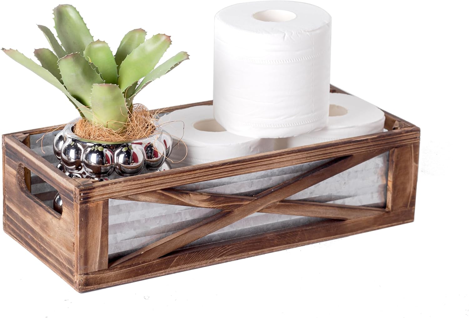 Wooden Toilet Paper Basket with Barn Door Design