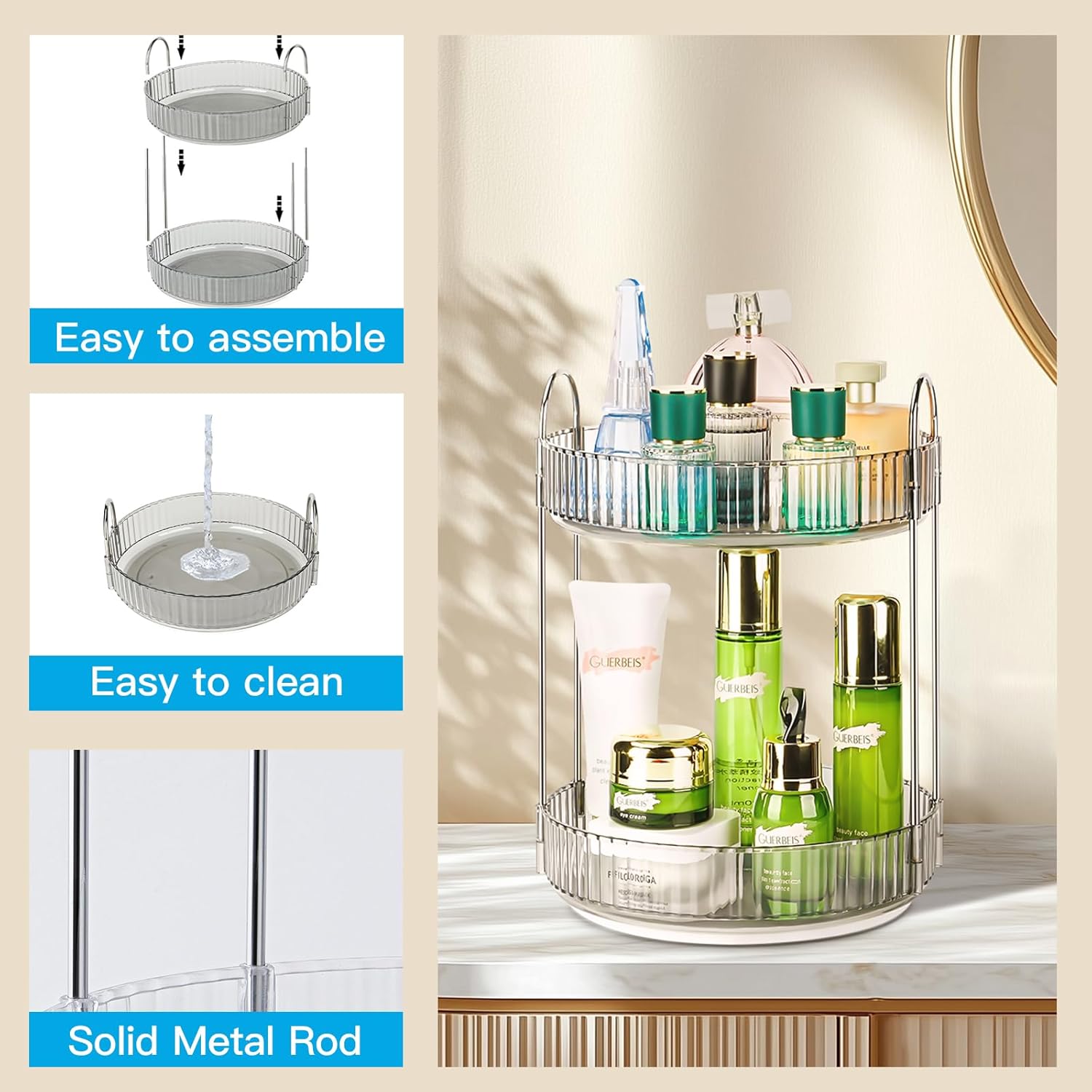 Get organized with Niluks 360-degree rotating makeup organizer Place your essentials anywhere anytime