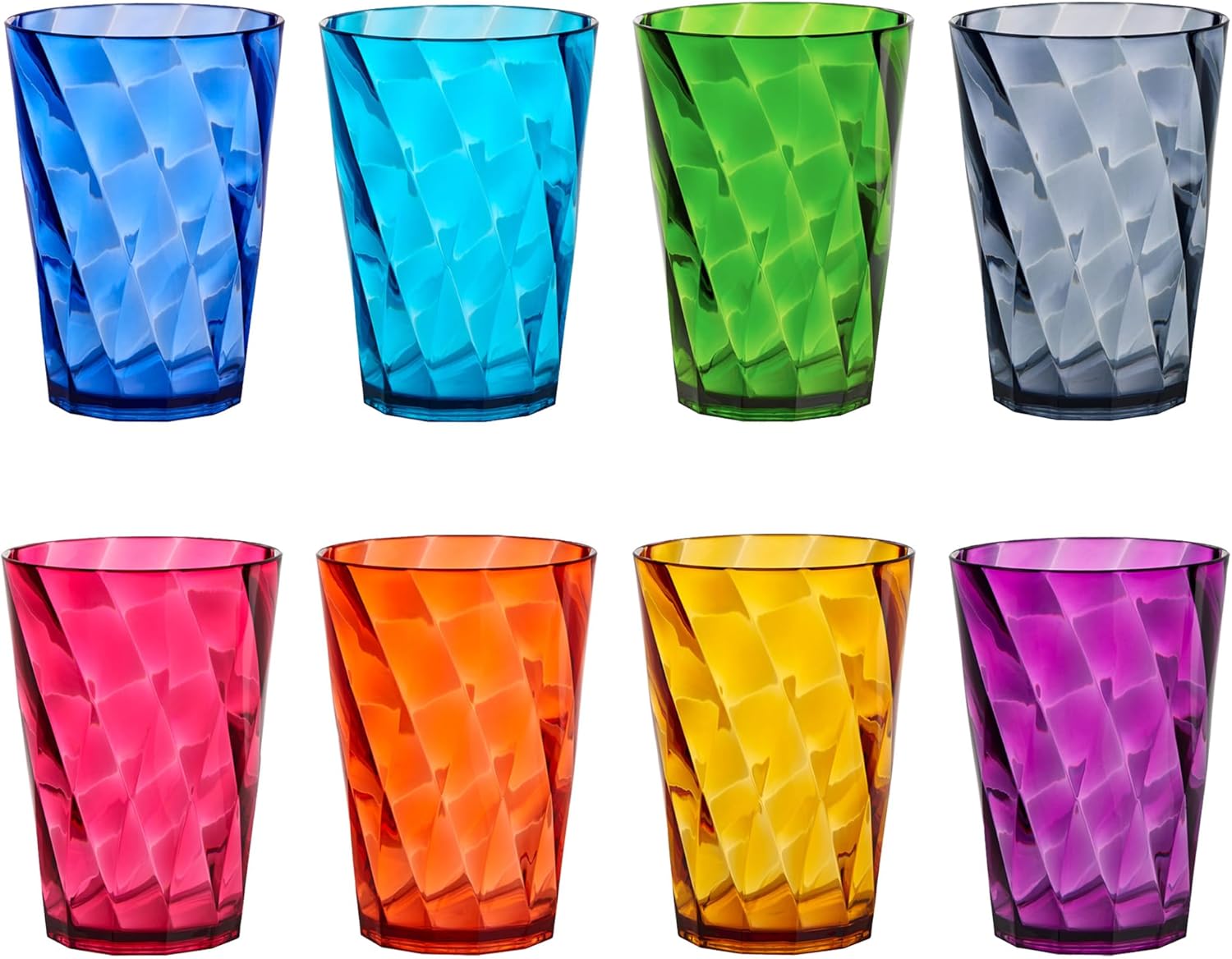 8-Piece Plastic Reusable Drinking Glasses in Jewel Tone Colors by US Acrylic