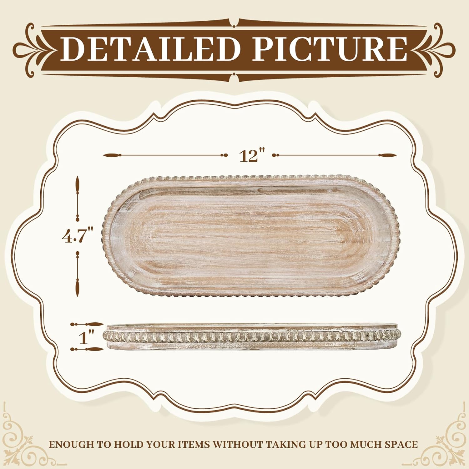 Stylish Rustic Wash White Oval Tray for Home Kitchen