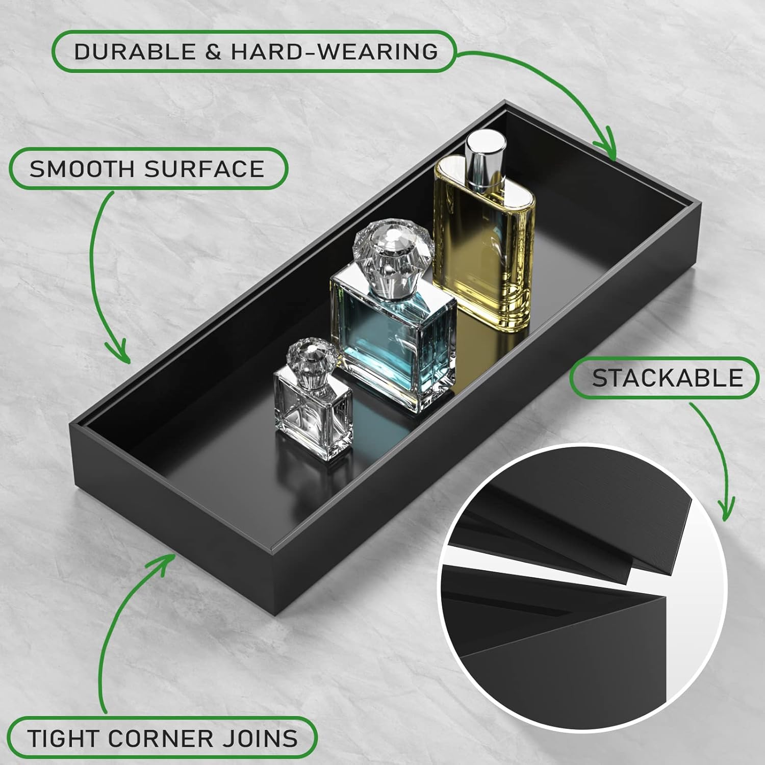 VeyFey 2-Piece Toilet Tank Organizer Box for Modern Black Bathrooms