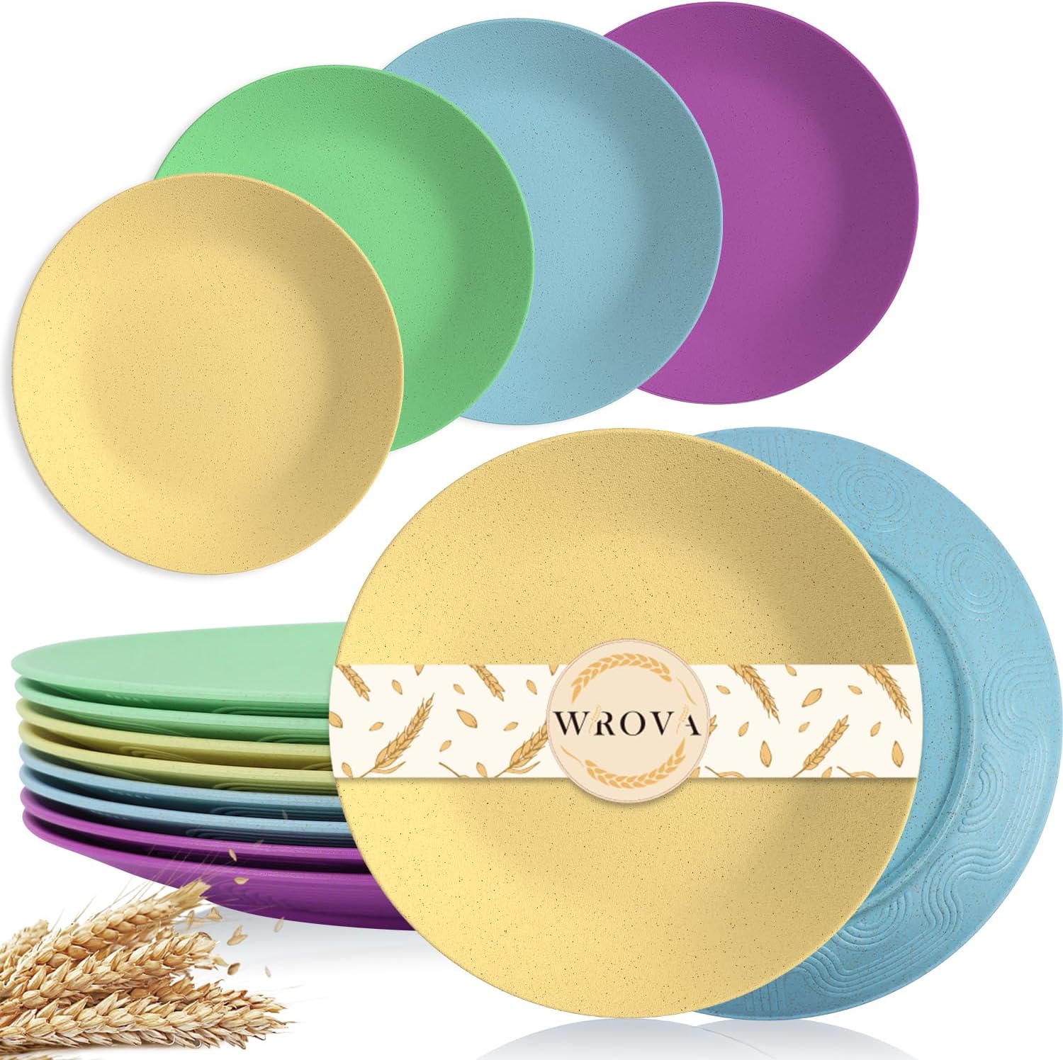 Wrova 10 Inch Wheat Straw Plates Set of 8 Unbreakable