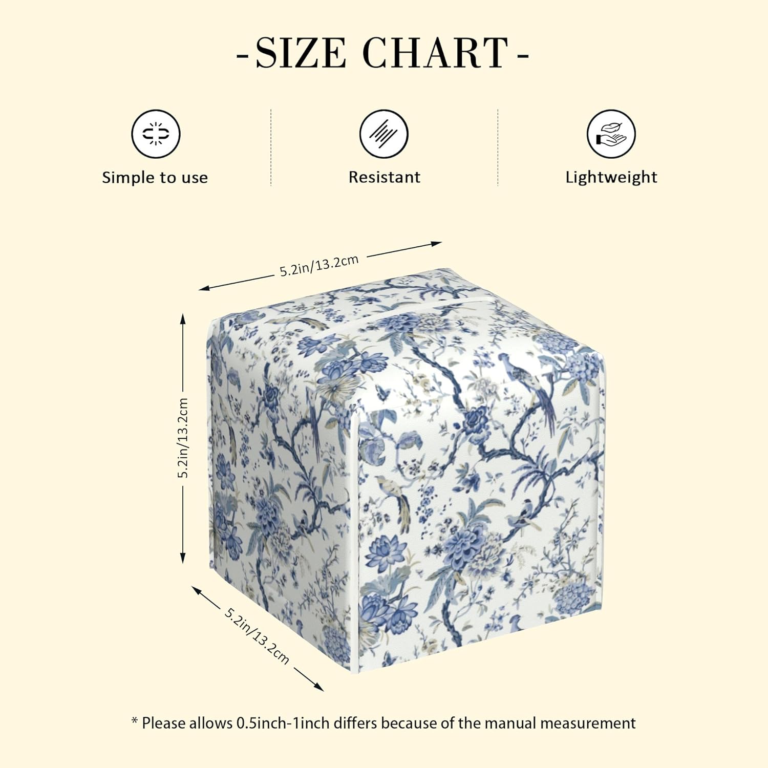 POIUBLE Smart Tissue Box Cover with Bird Flower Design 52 x 52 x 52