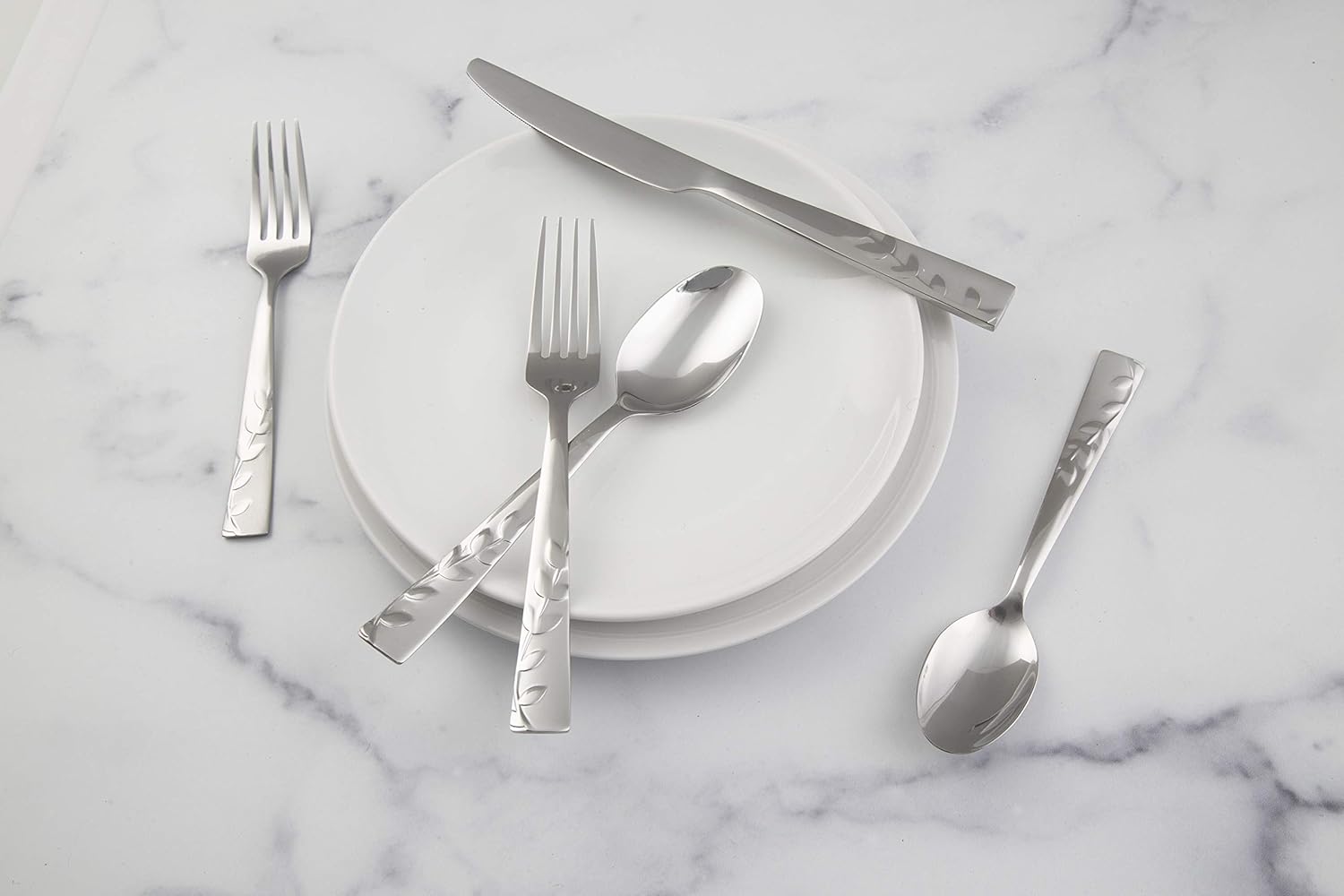 Cambridge Silversmiths Blossom Flatware Set Service for 4 Stainless Steel 20 Count Brushed Finish