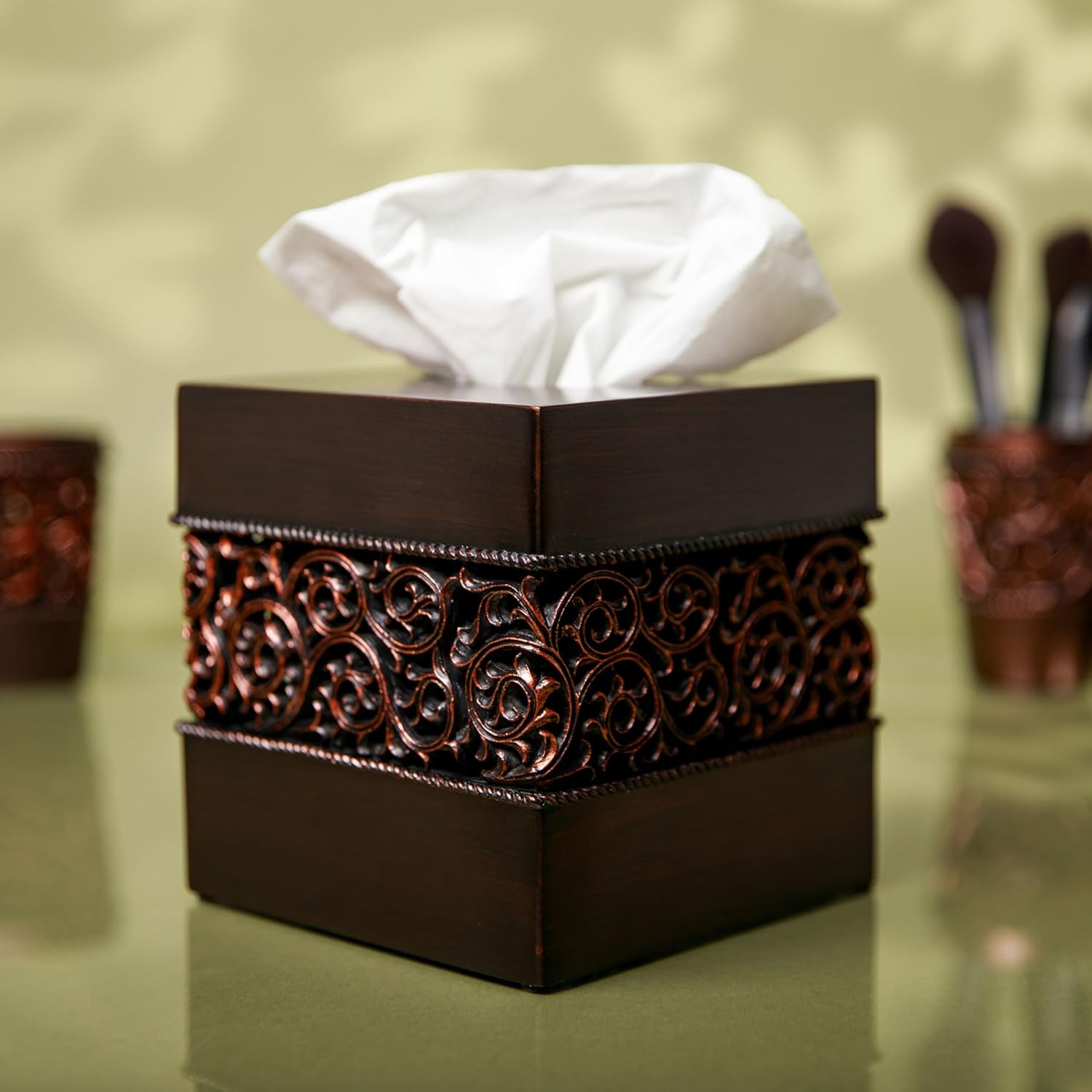 Elegant Bronze Tissue Box Cover Easy to Use Durable for Bathrooms More
