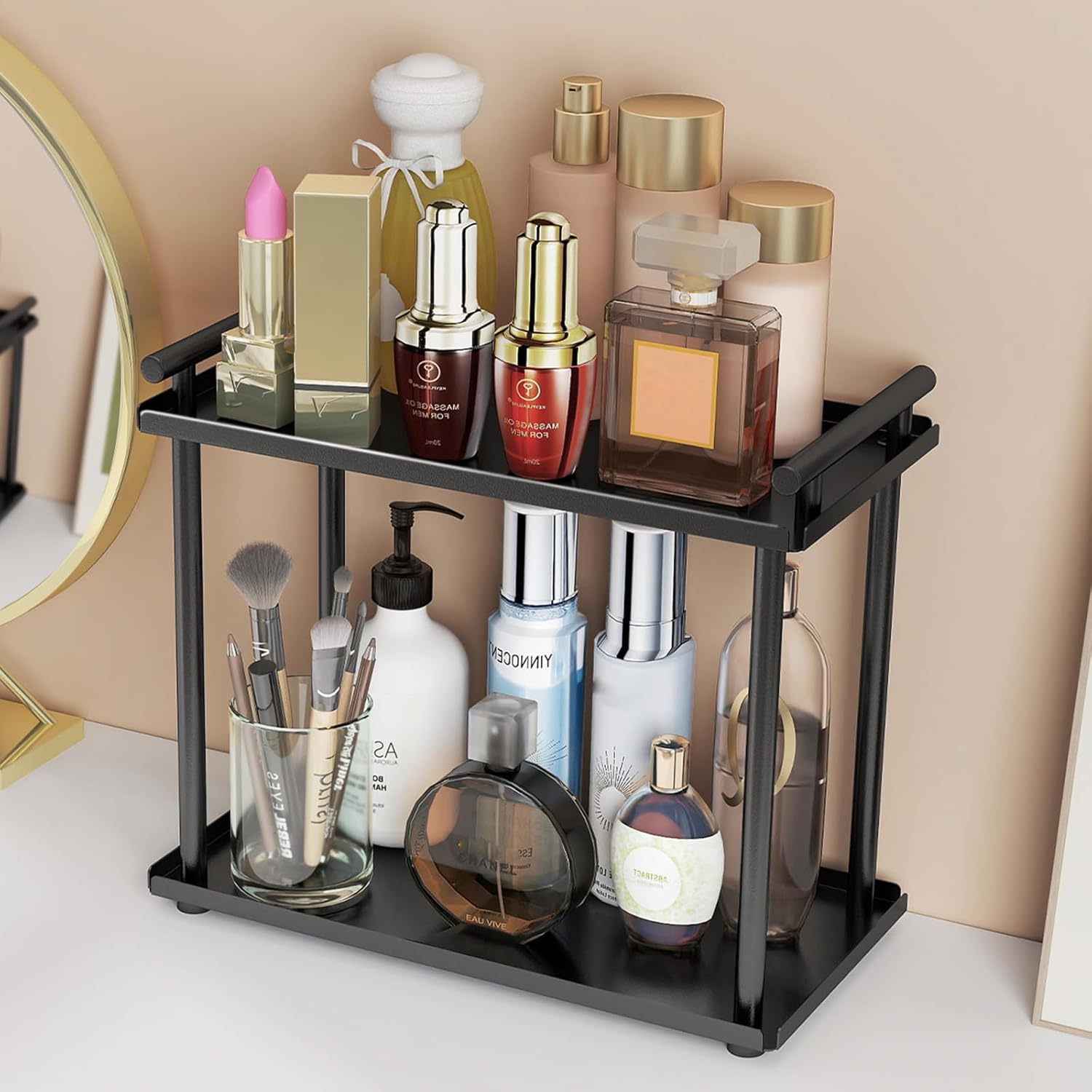 Space-Saving 2-Tier Bathroom Organizer for Skincare Makeup Storage