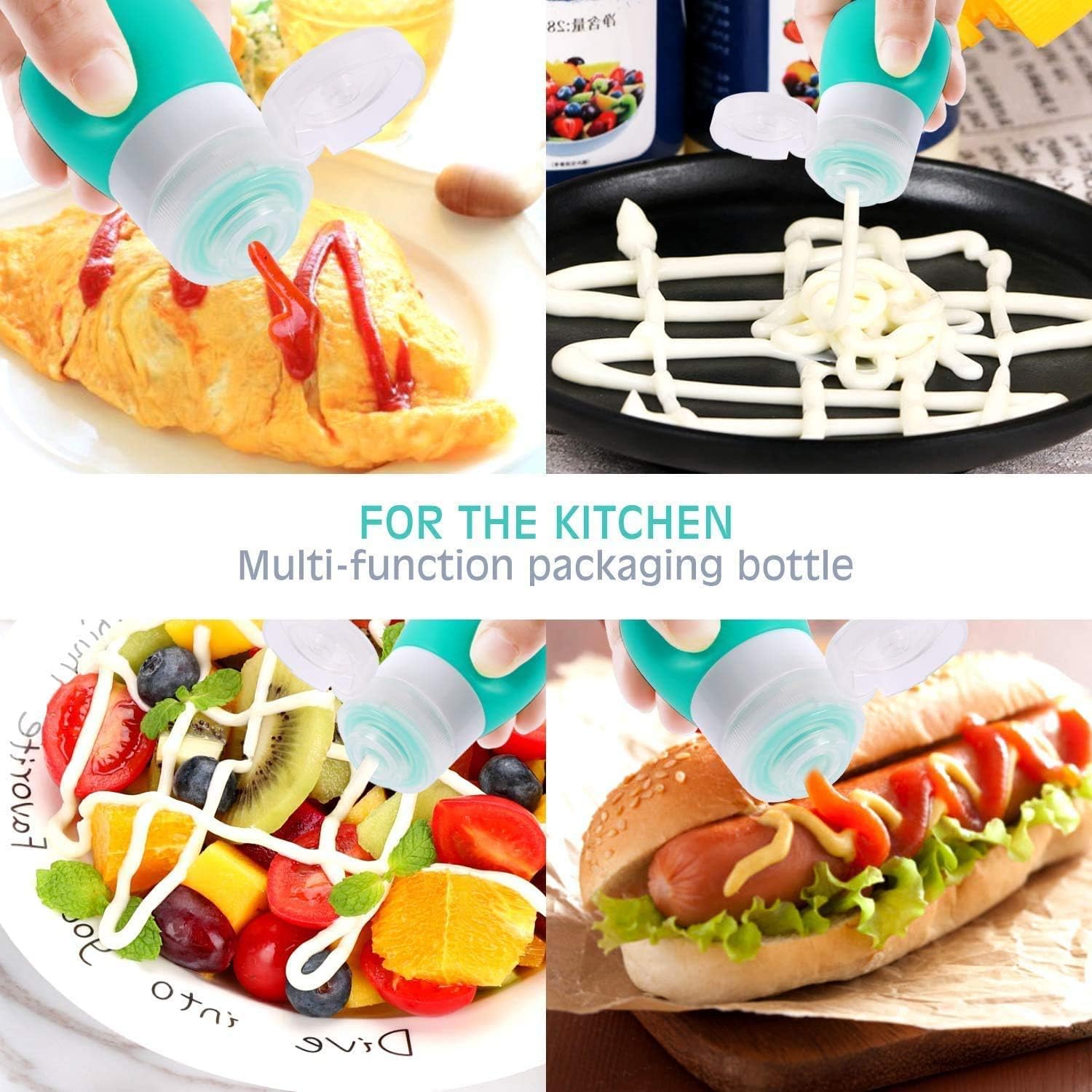Leakless Set - 4 Condiment Squeeze Bottles for Kitchen Travel