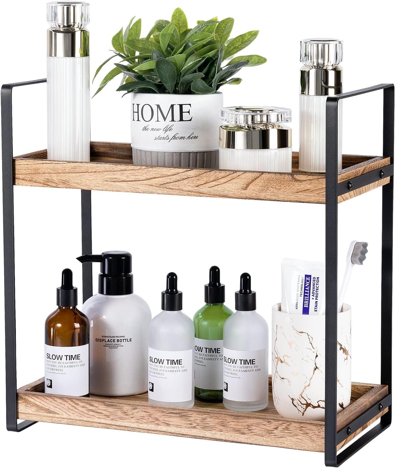2-Tier Solid Wood Bathroom Organizer for Space-Saving Storage