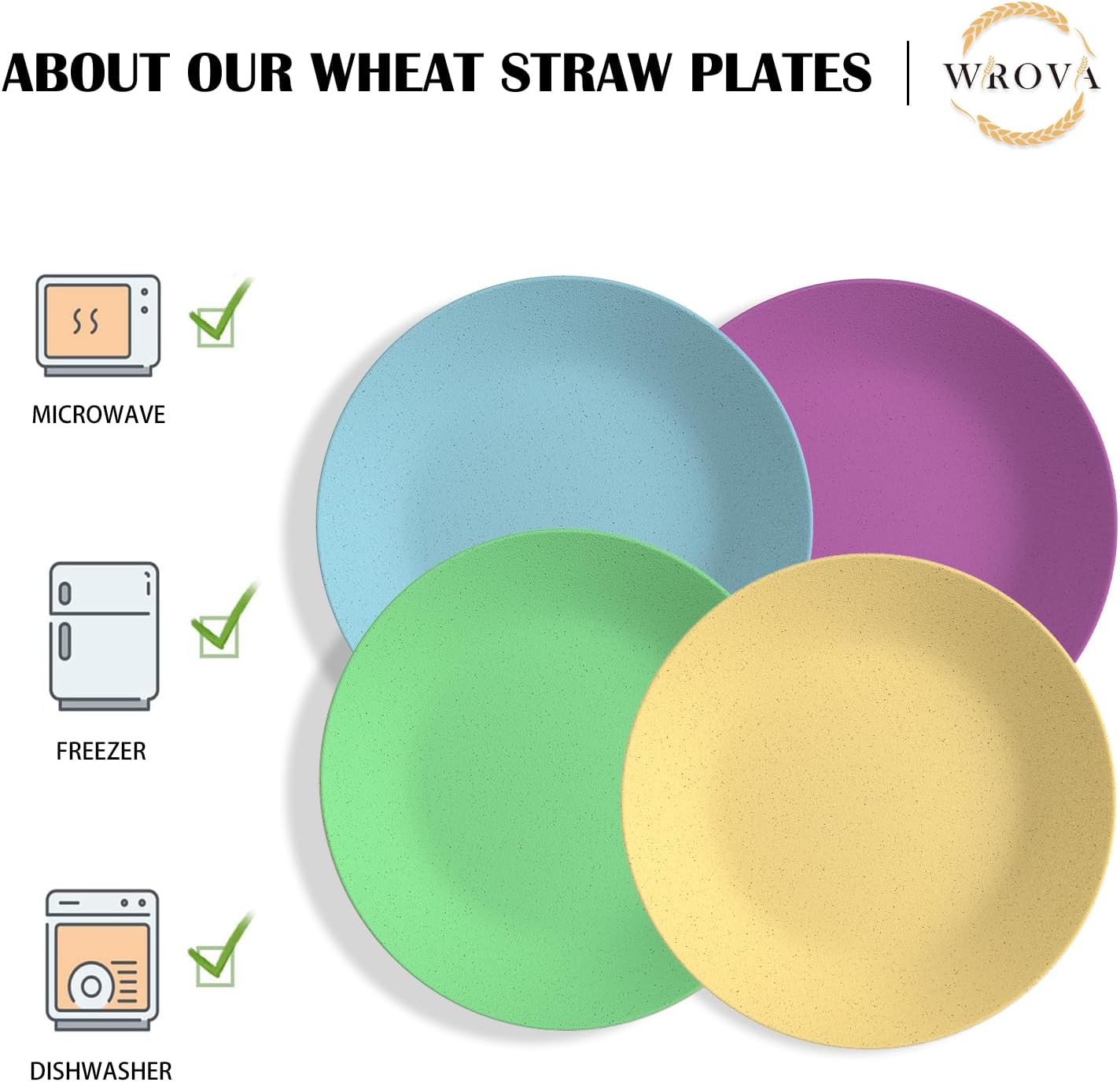 Wrova 10 Inch Wheat Straw Plates Set of 8 Unbreakable