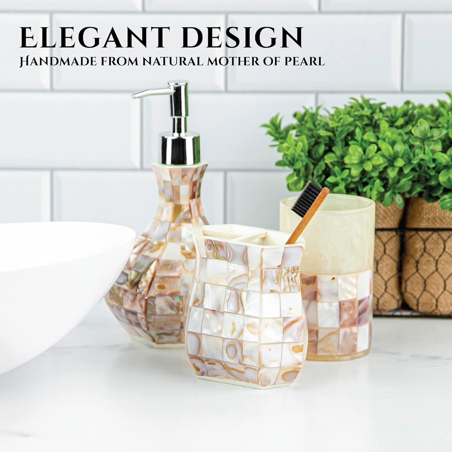 Milano Toothbrush Cup with Mother of Pearl - Electric Toothbrush Holder for Bathroom