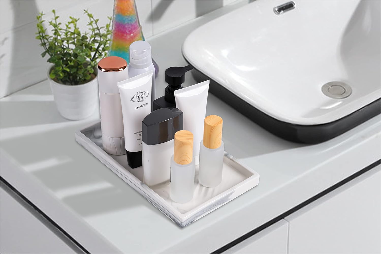 White Marble Ceramic Bathroom Tray
