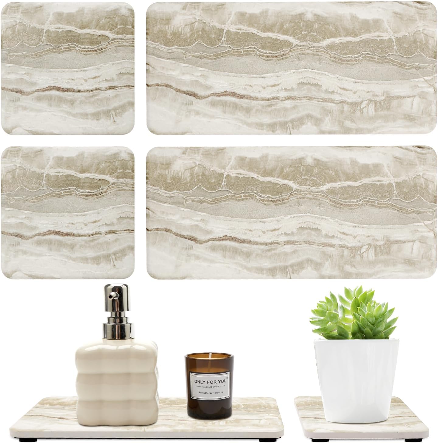 Set of 4 Drying Stone Trays for Kitchen and Bathroom