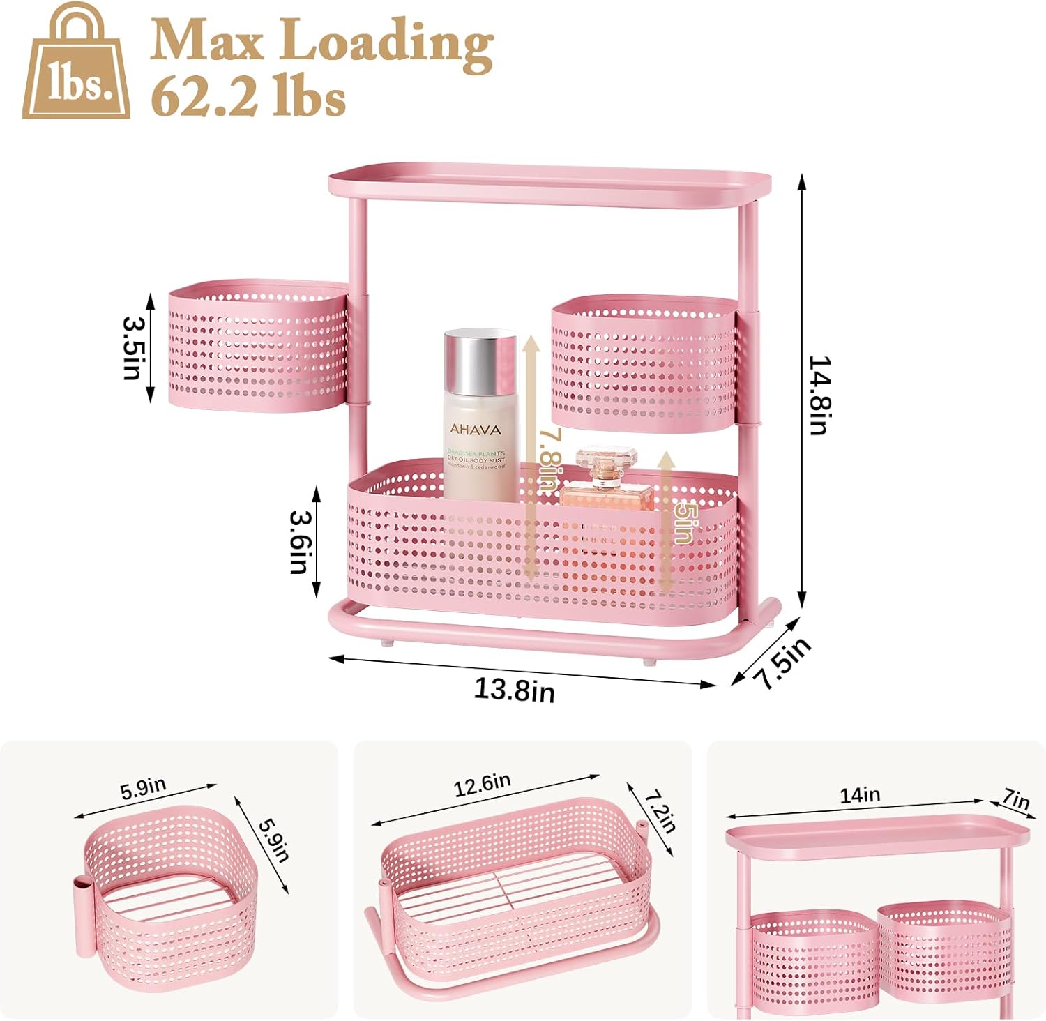 KINGRACK 3 Tier Rotating Bathroom Organizer with Non-Slip Feet