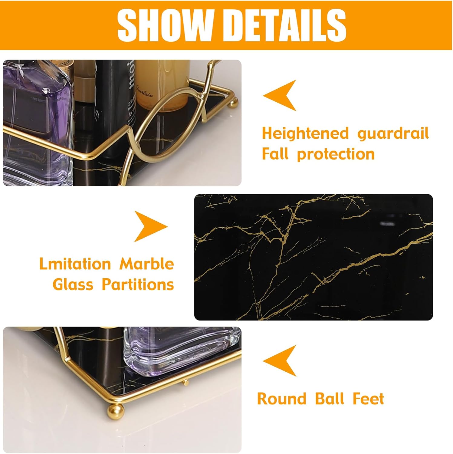 Luxury and class elegant glass bathroom tray for home bathroom or bedroom with stylish displays and secure storage