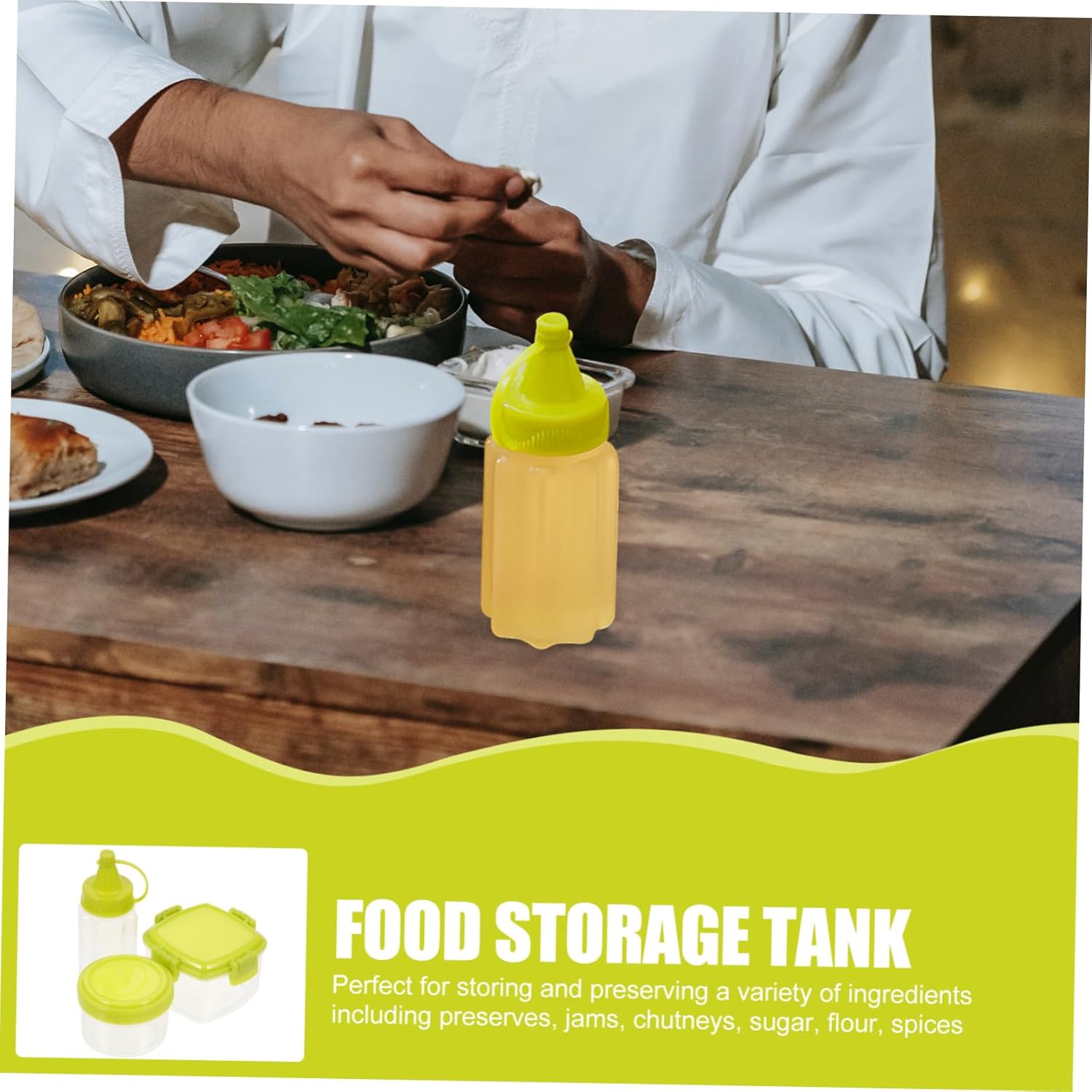 BRIGHTFUFU Square Condiment Lids Set with Squeeze Bottles for BBQ Salads Storage