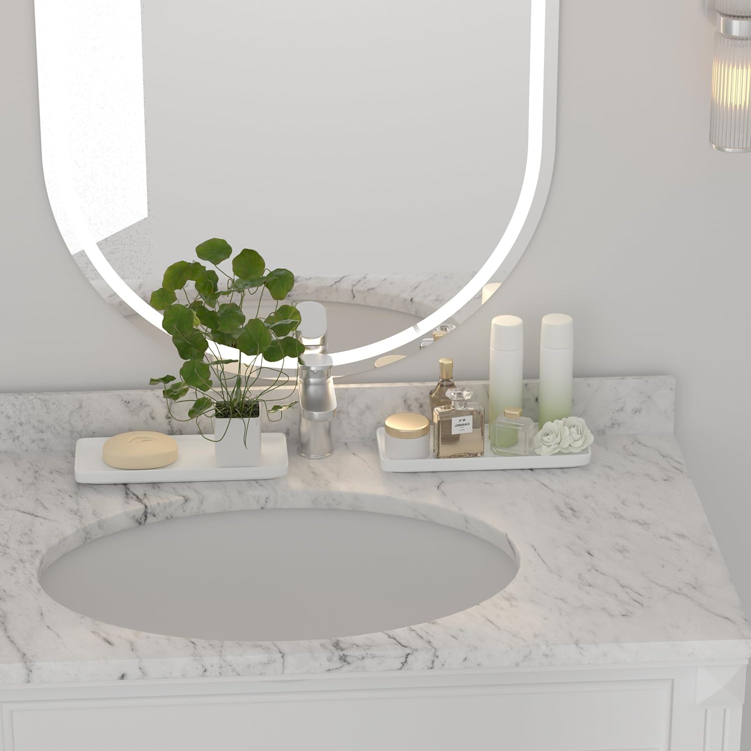 Premium Ceramic Bathroom Tray - Sleek Non-Slip Organizer for Shower Countertop Vanity
