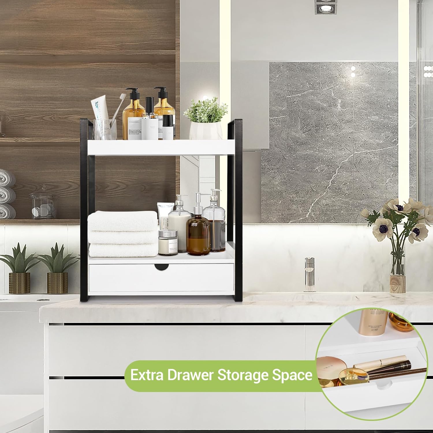 2-Tier Bathroom Organizer with Drawer for Storage
