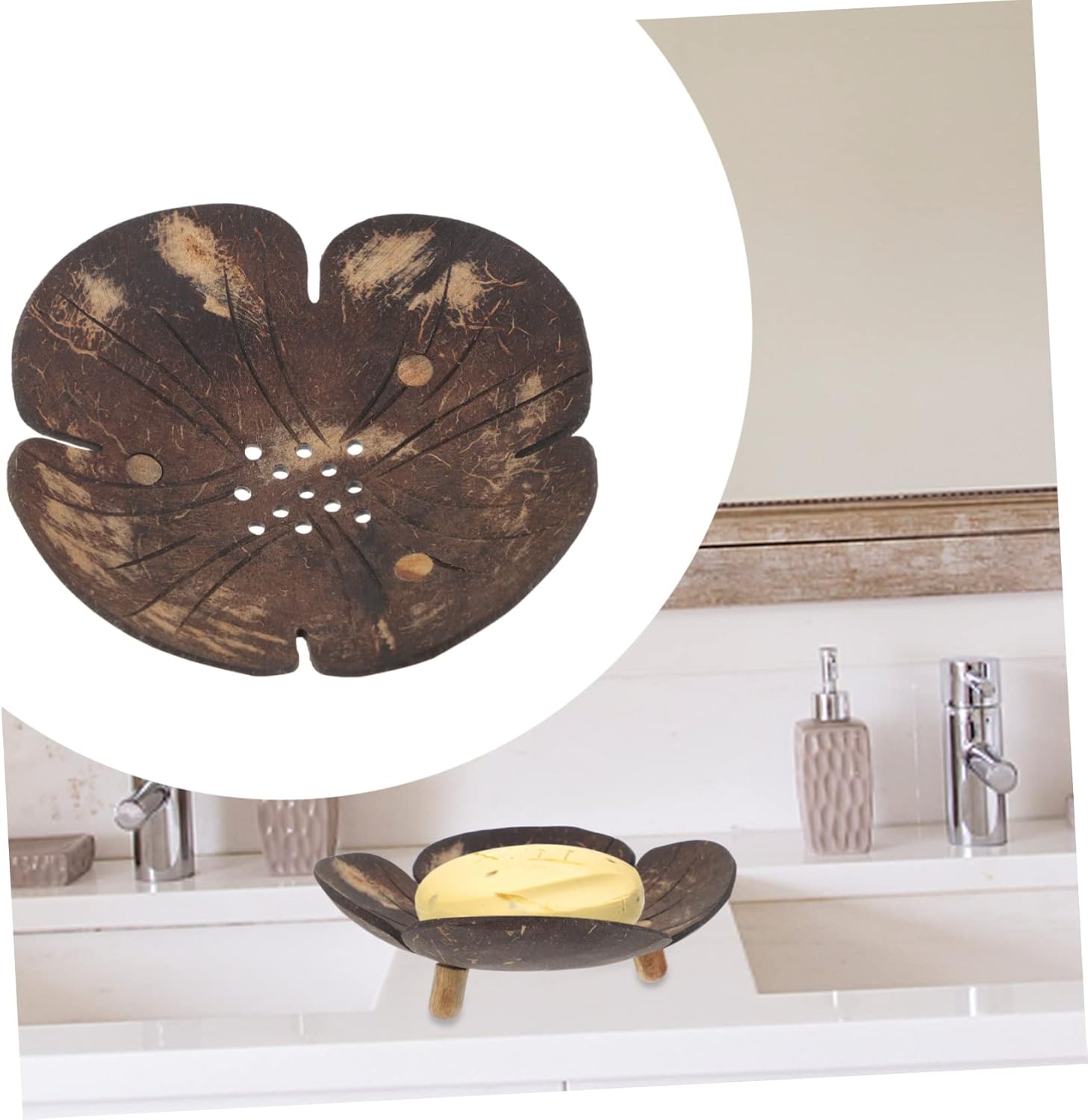 Coconut Shell Petal-Style Soap Dish for Bathroom Kitchen