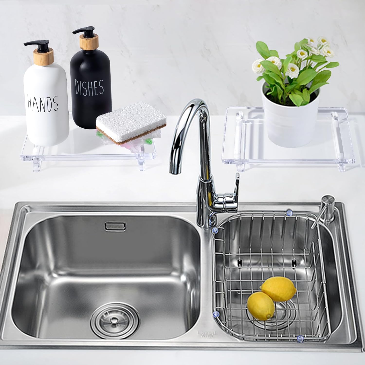 Sturdy Acrylic Bathroom Counter Organizer Durable Sink Organizer for Kitchen Bathroom Space-Efficient Aesthetic Design