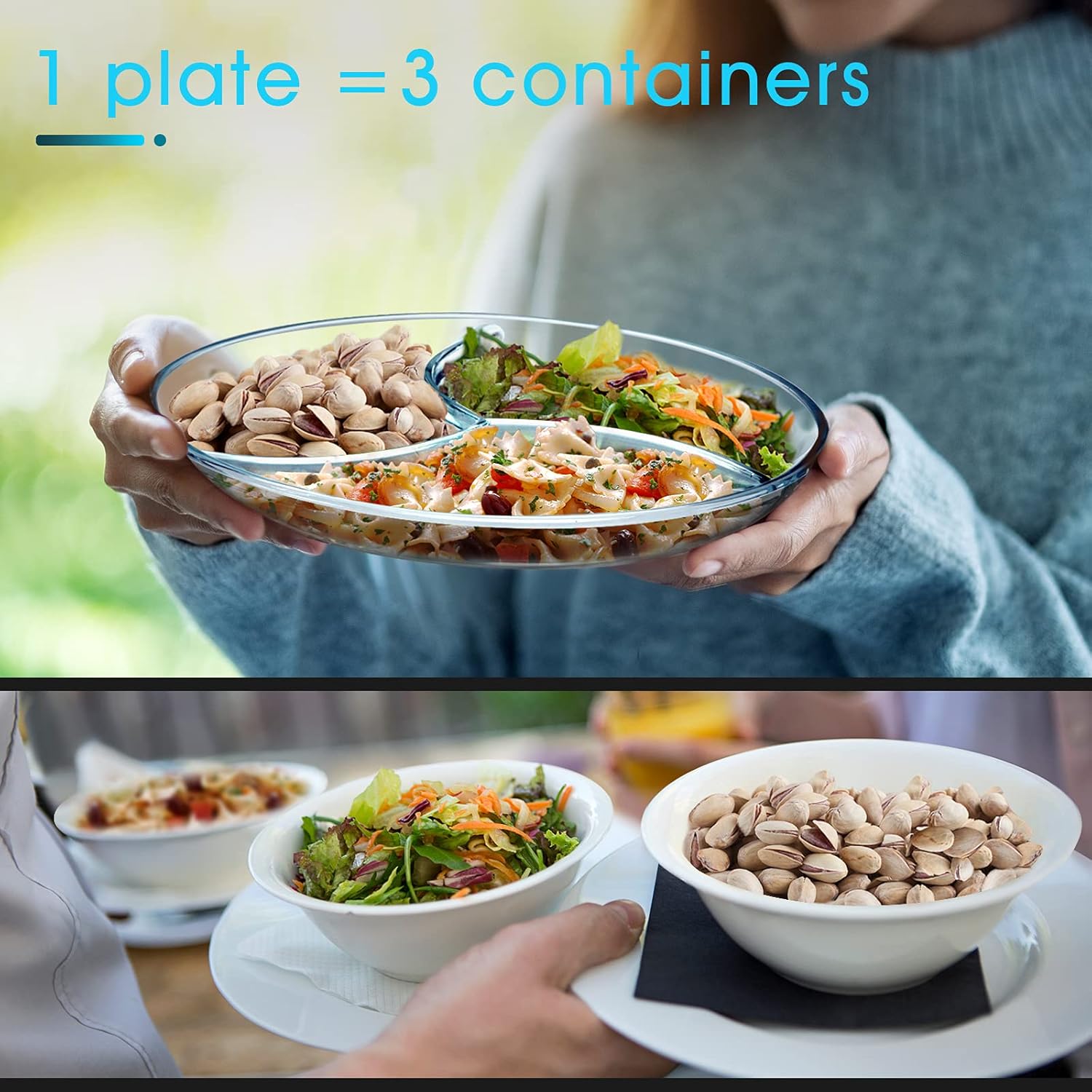 NUTRIUPS Small Round Glass SERVING Plate with Dividers