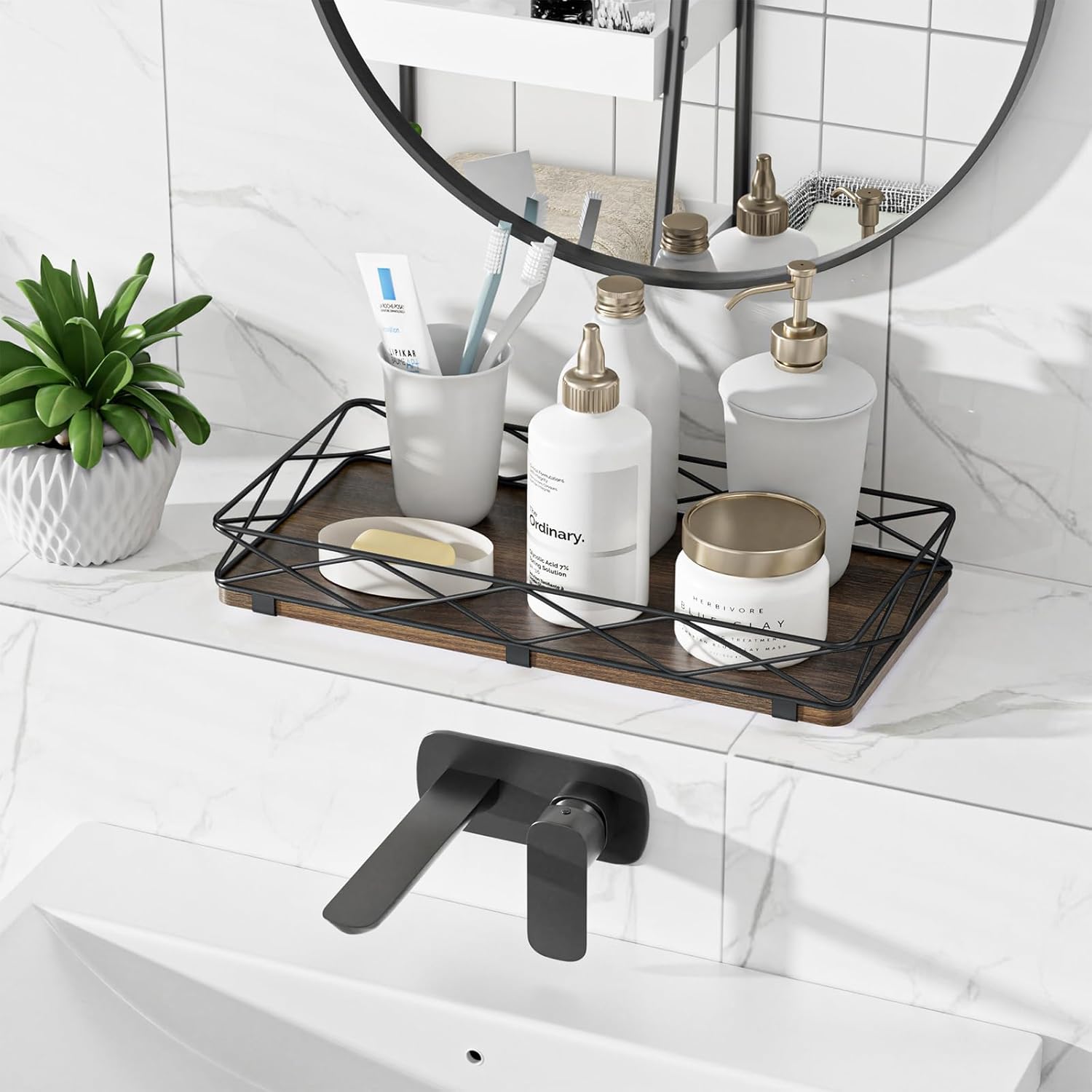 Lixple 13 Metal and Wood Toilet Tank Organizer