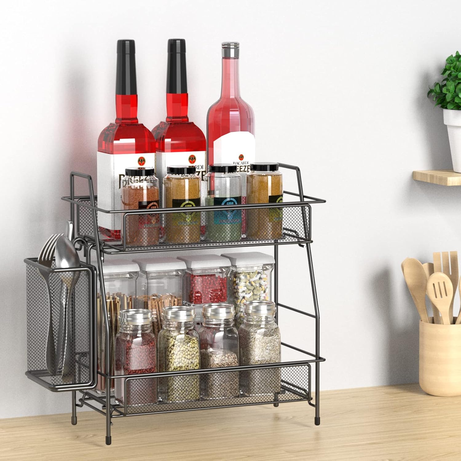 Bathroom Organizer with Basket - 2-Tier Counter Storage
