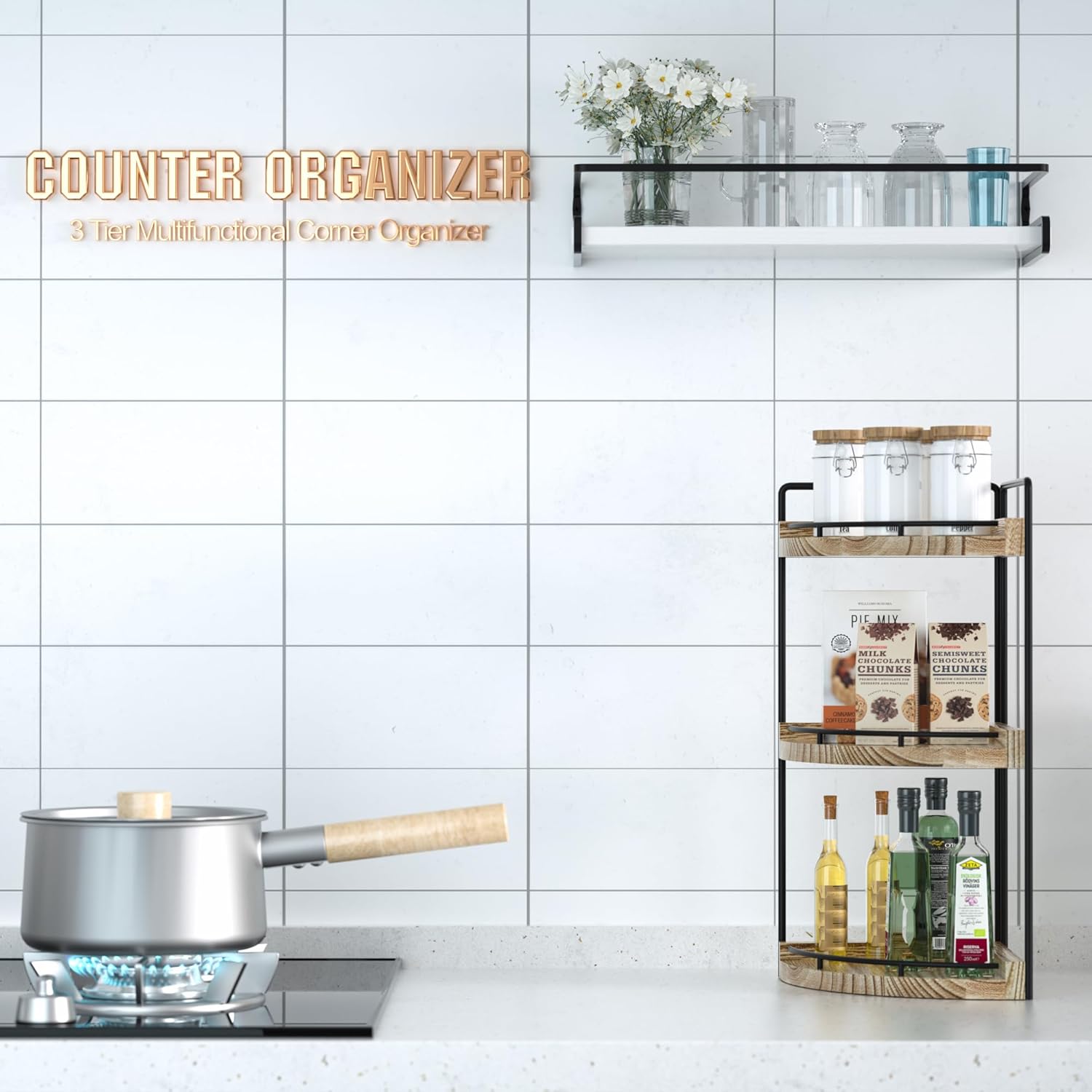Corner Bathroom Organizer 3 Tier Rustic Brown