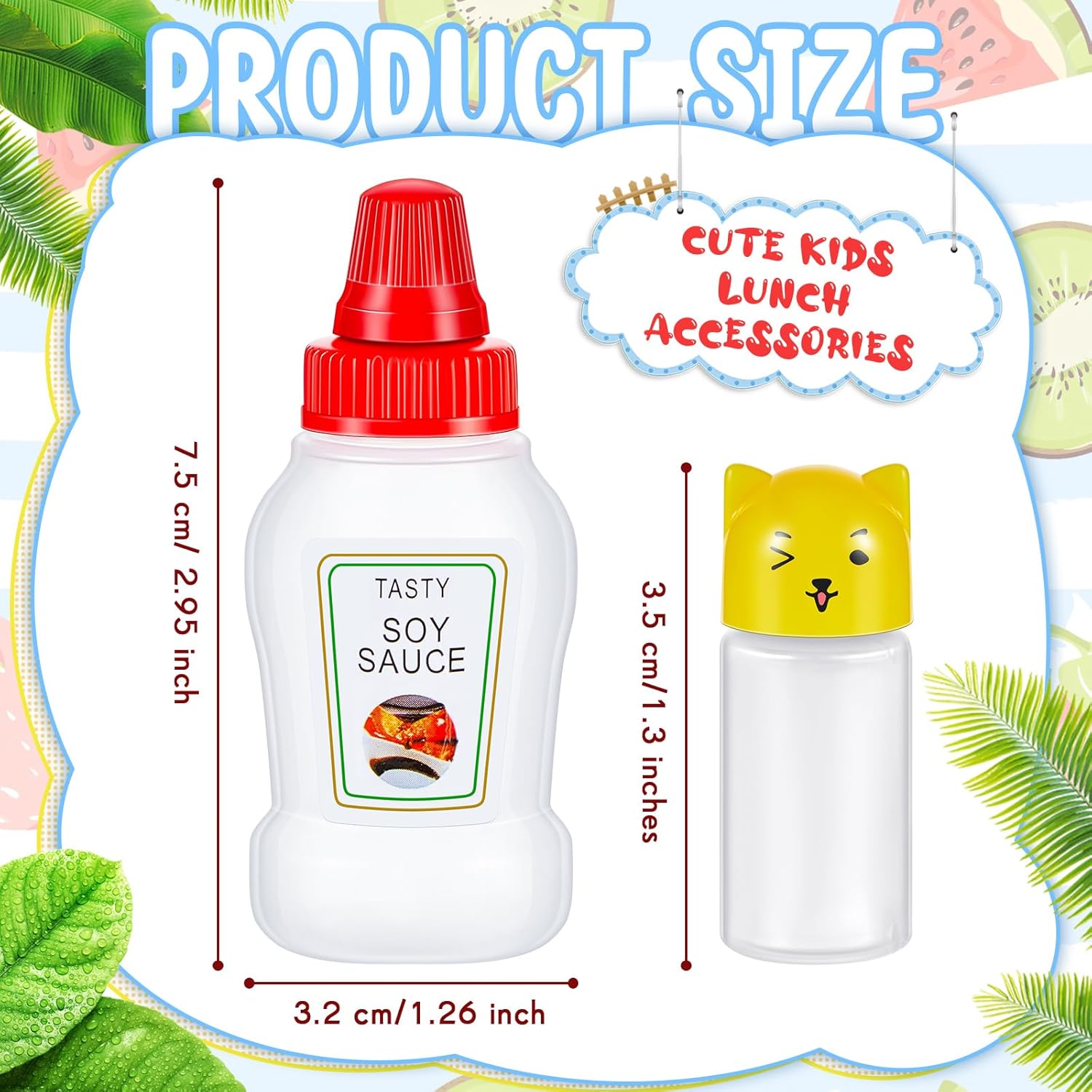 26 Pcs Lunch Bento Soy Sauce Case Container for Kids with Condiment Squeeze Bottles and Animal Food Picks