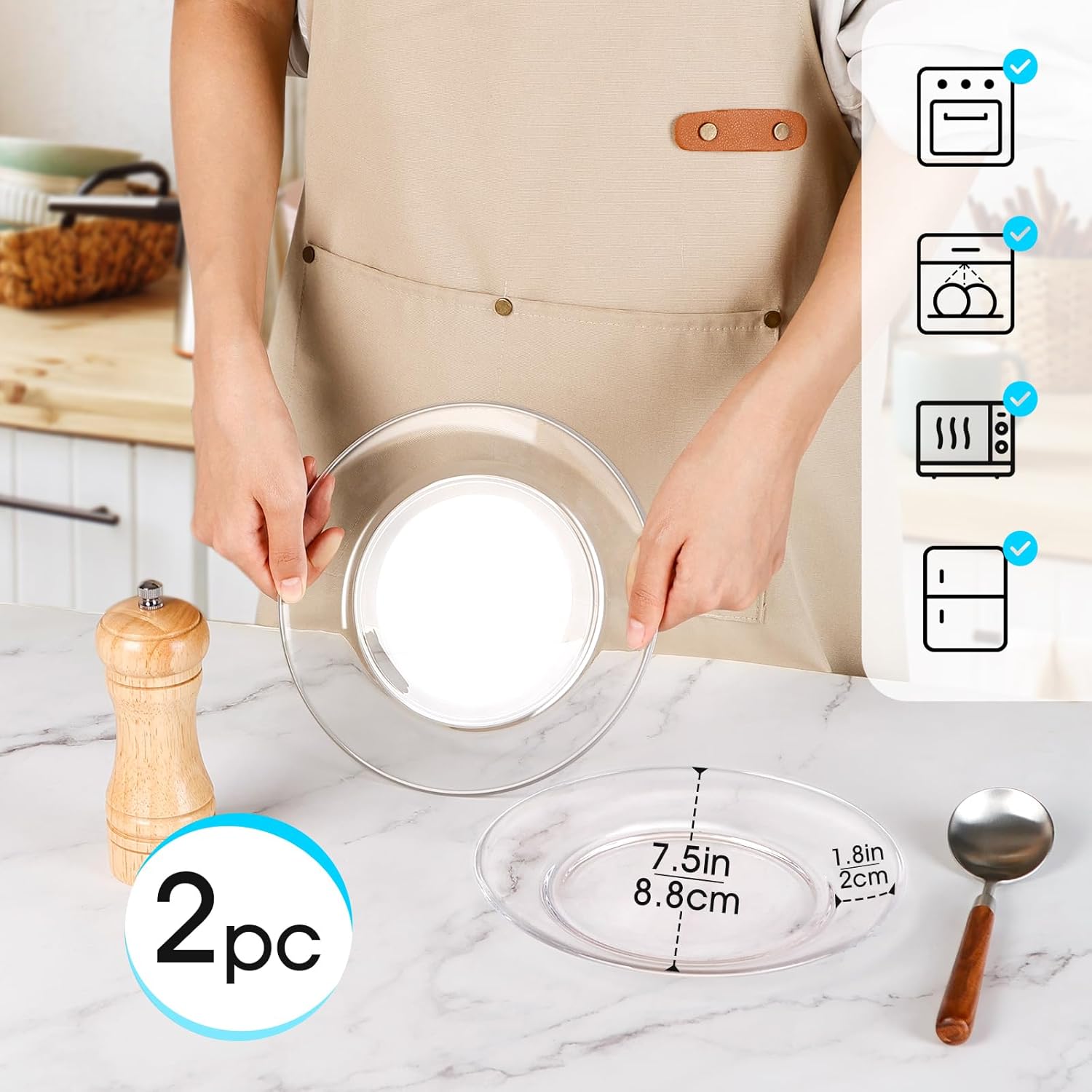 NUTRIUPS 75-Inch Clear Glass Dinner Plates Set of 2