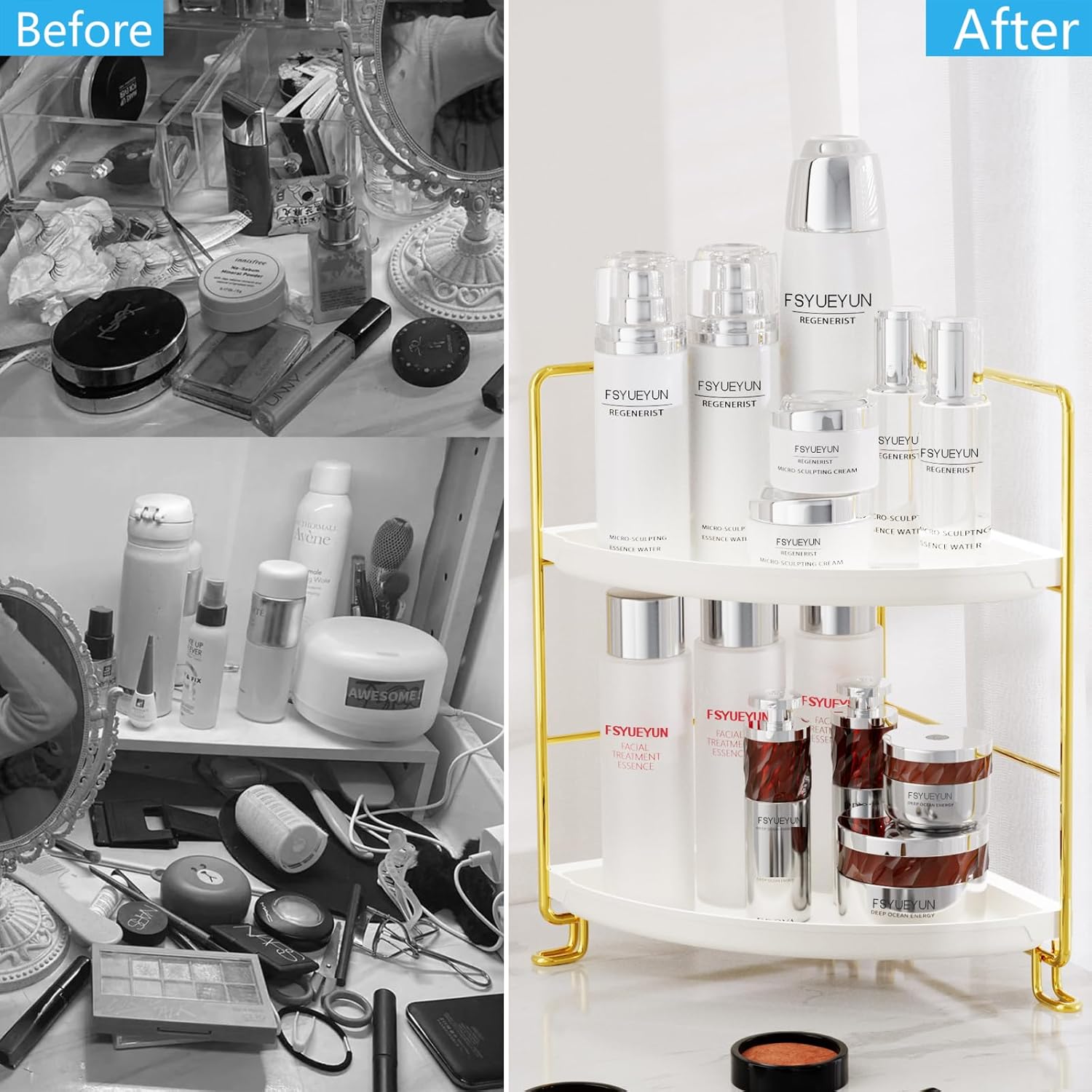 Sturdy Corner Organizer with 2 Tier Storage for Bath Space-Saving Vanity Organizer
