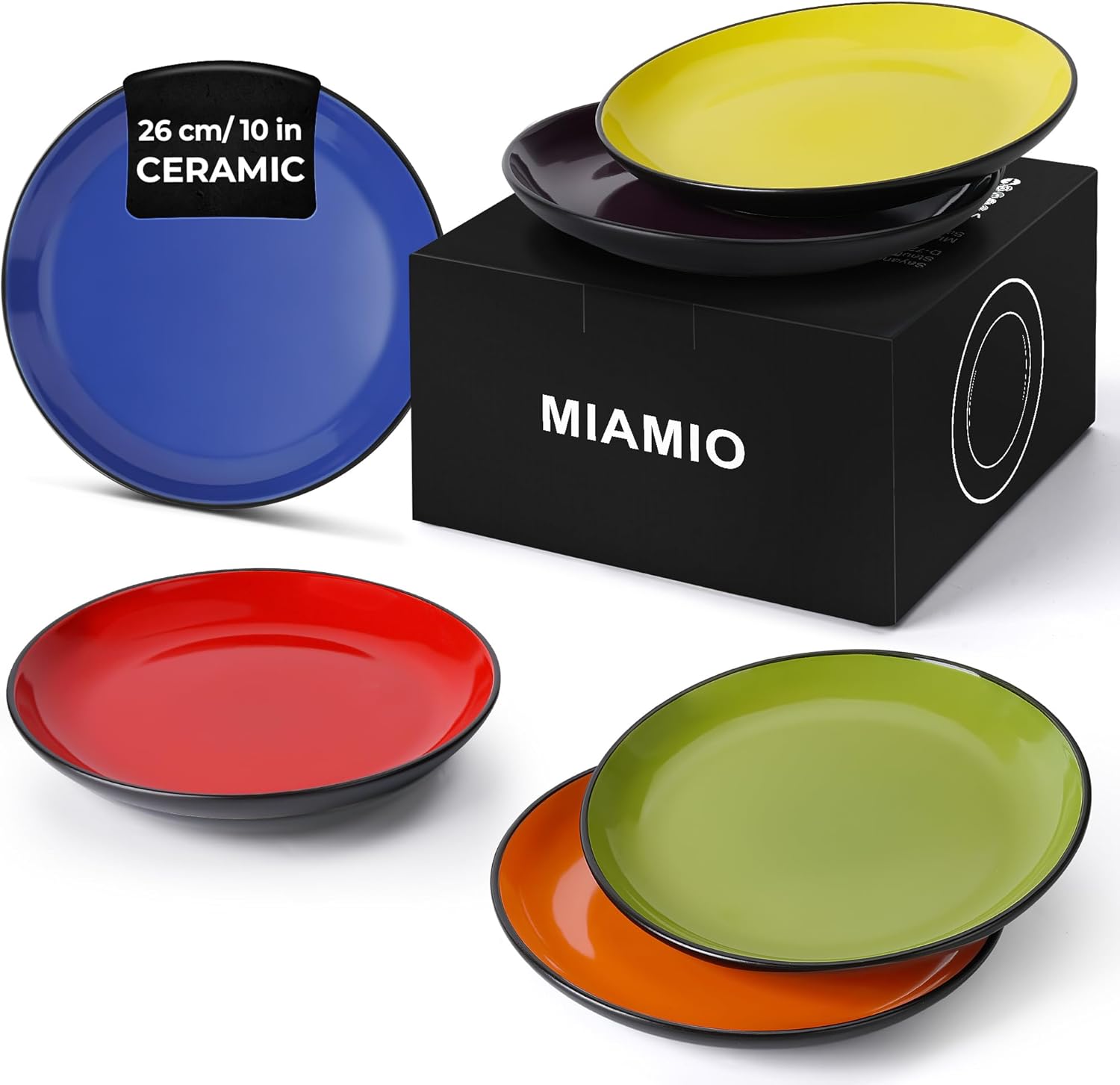 MIAMIO 6-Piece Dinner Plate Set Stoneware Ceramic Tableware Set - Le Papillon Collection Mixed 10 Inch