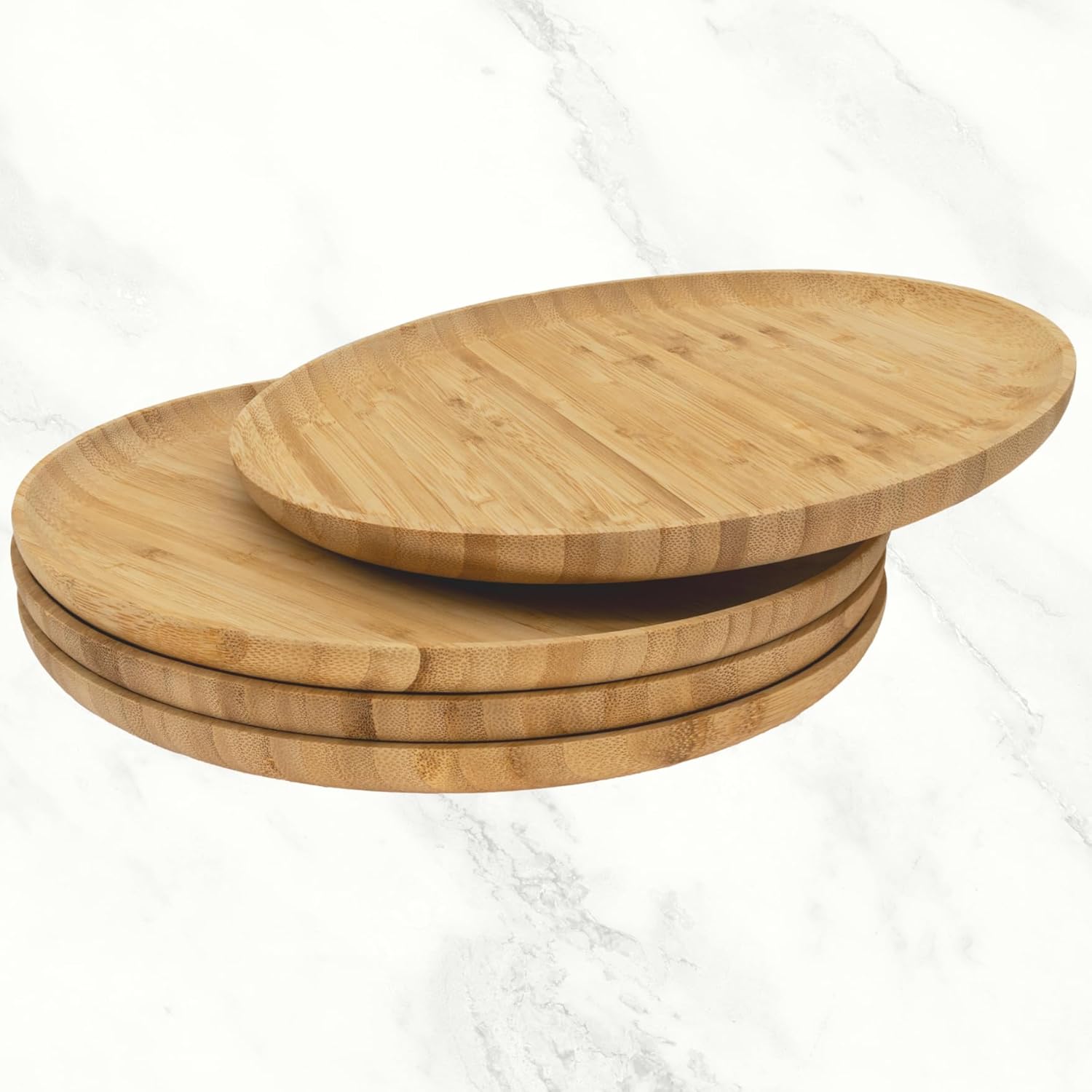 Ecowoven Bamboo Wood Plates 7-Inch 4 Pack