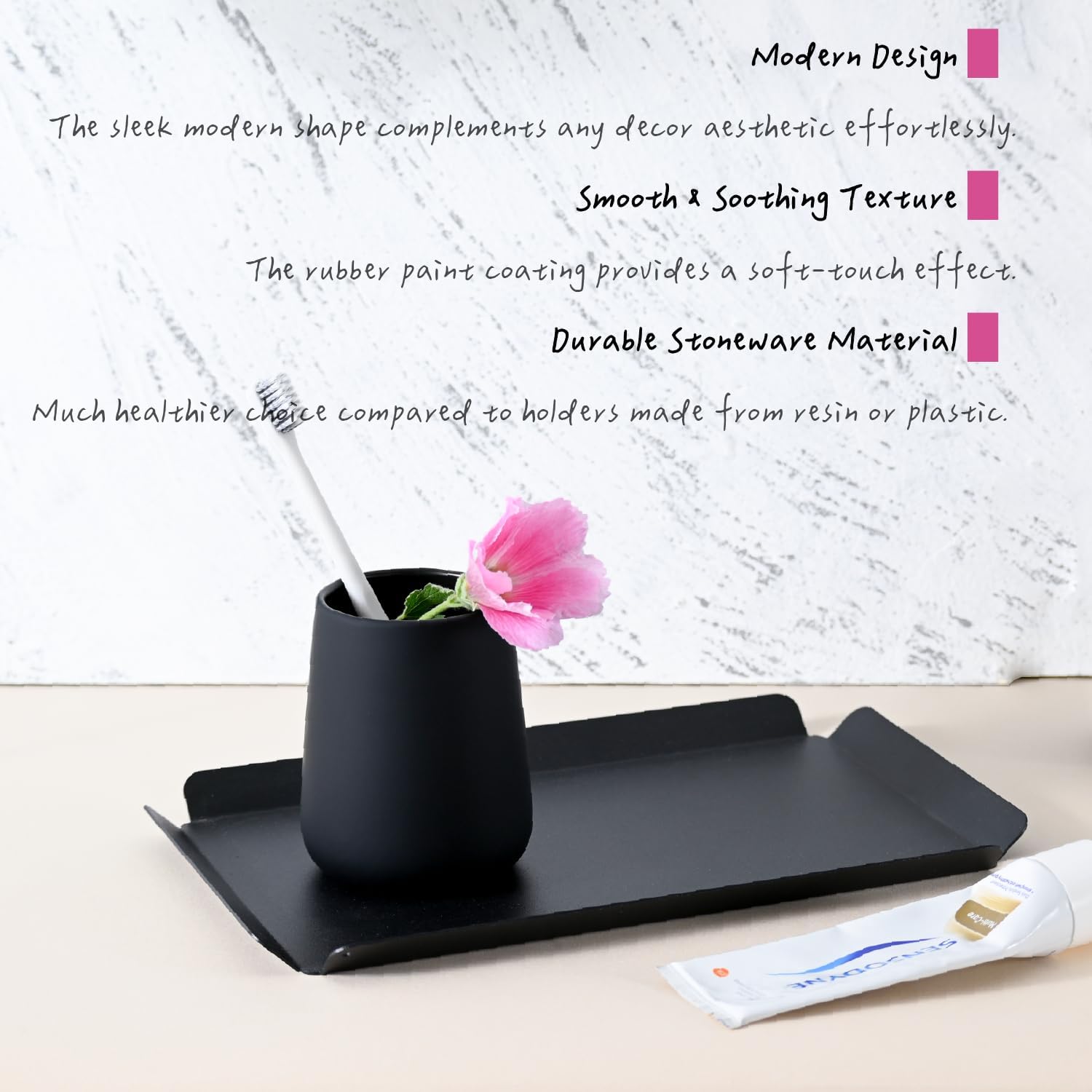 Modern Matte Black Ceramic Toothbrush Holder