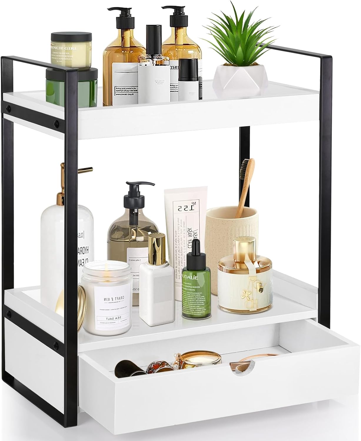 2-Tier Bathroom Organizer with Drawer for Storage