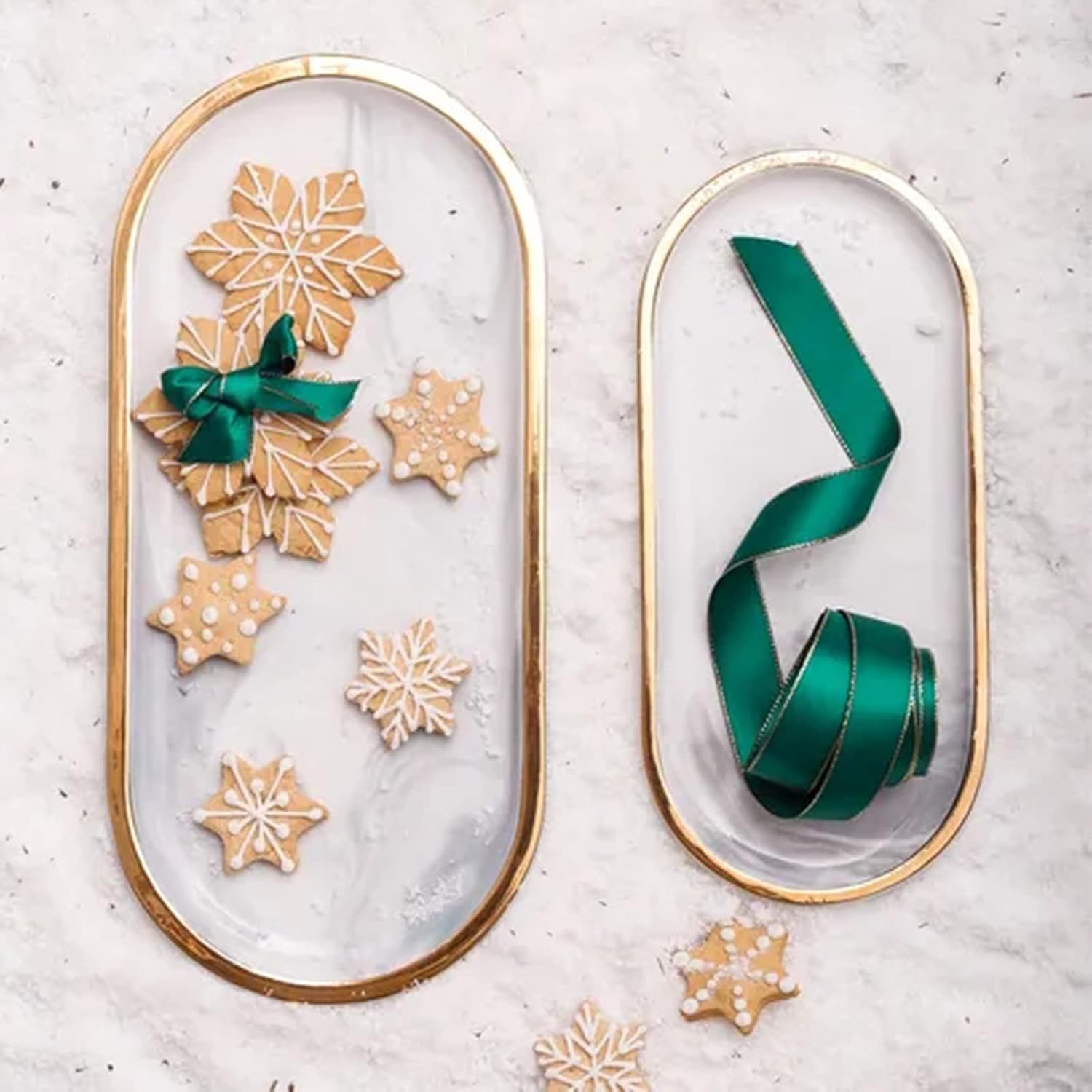2-Piece Marble Vanity Trays Set