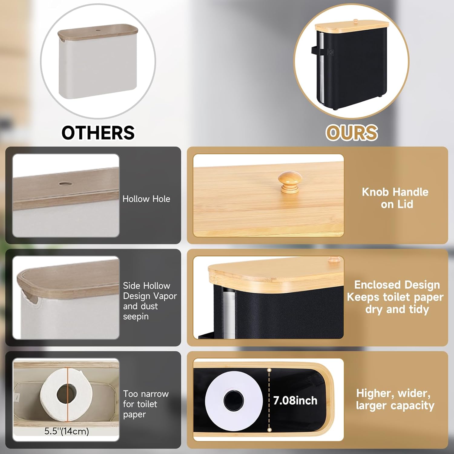 Sicamin Toilet Paper Storage Basket with Lid Handle Black